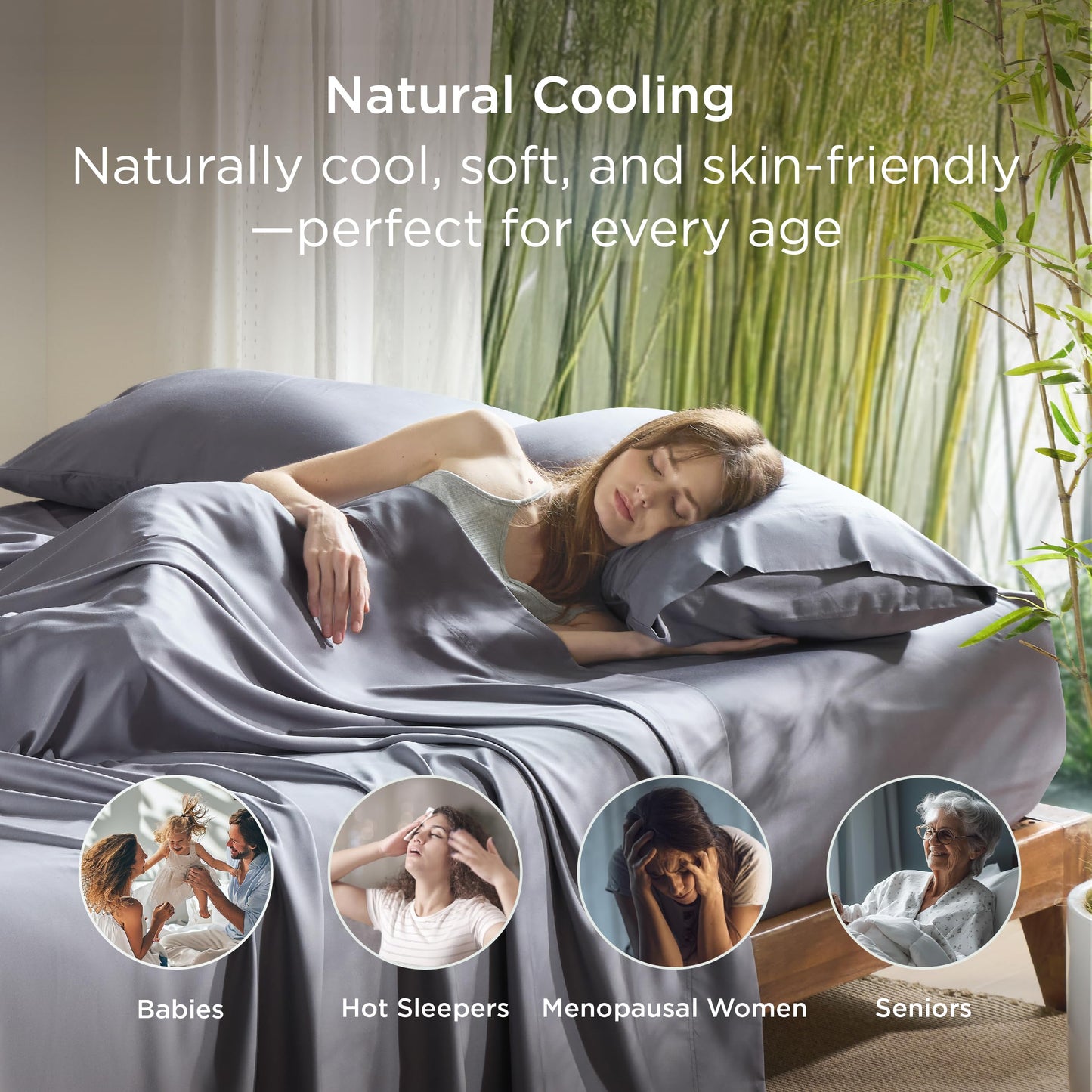 Bedsure King Size Pillow Cases 2 Pack, Rayon Derived from Bamboo Cooling Pillowcase for Hot Sleepers, Soft & Silky Pillow Covers with Envelope Closure, Gifts for Women, Grey, 20x36 Inches