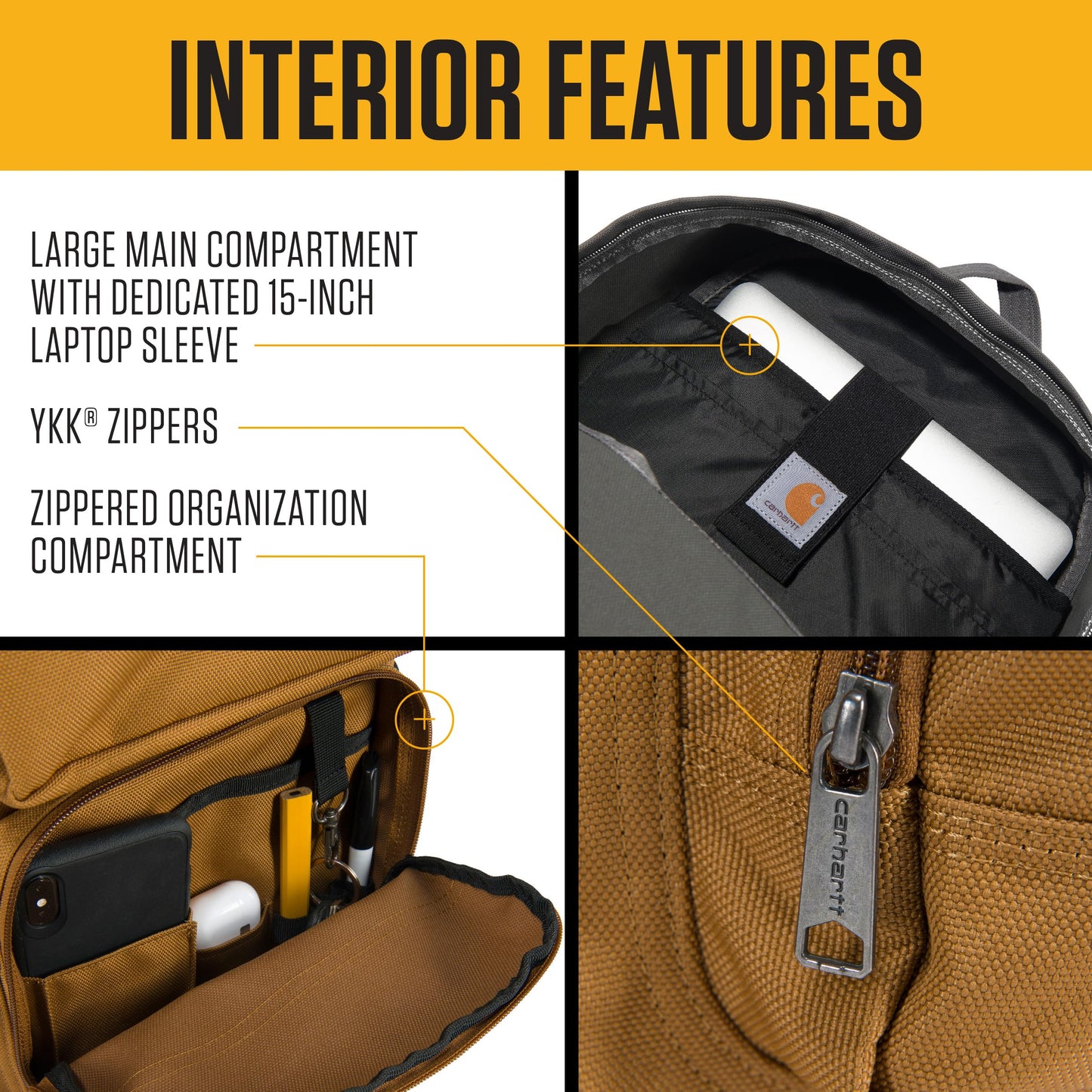 Carhartt 27L Classic Single-Compartment Backpack, Durable Pack with Laptop Sleeve and Duravax Abrasion Resistant Base, Brown