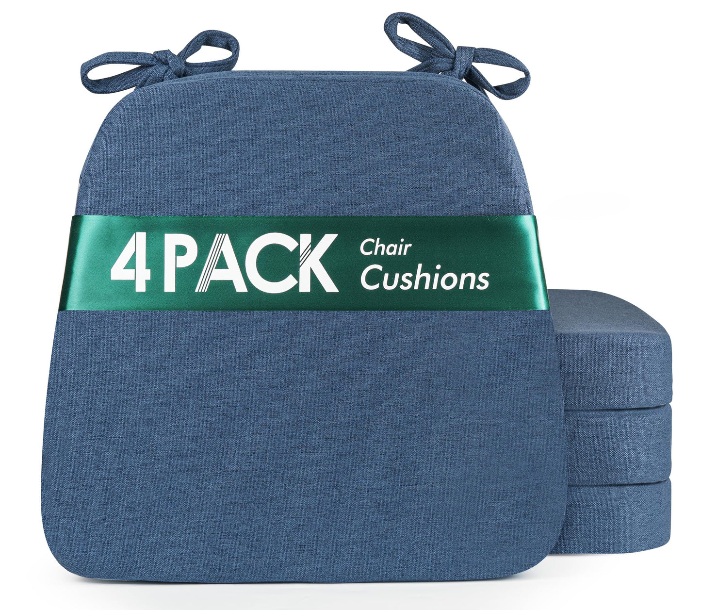 kingphenix Dining Chair Cushions Set of 4, 2.5 inch Thick Kitchen Chair Pads with Ties, Non Slip Bottom, Removable Washable Cover, 17” x 16”, Navy Blue