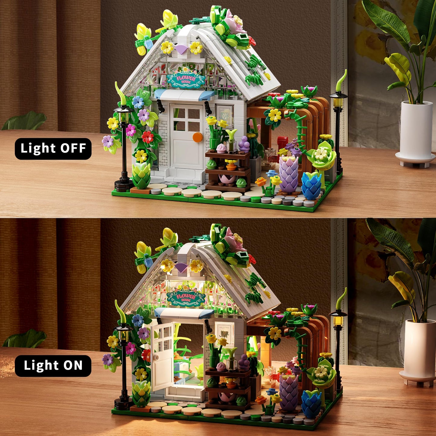 TYCOLE Flower House Building Set with Lights,Garden House Building Toy Kits,Creative Greenhouse Building Playset,Christmas Birthday Gift for Adults or Girls 8-12 Years(719PCS)