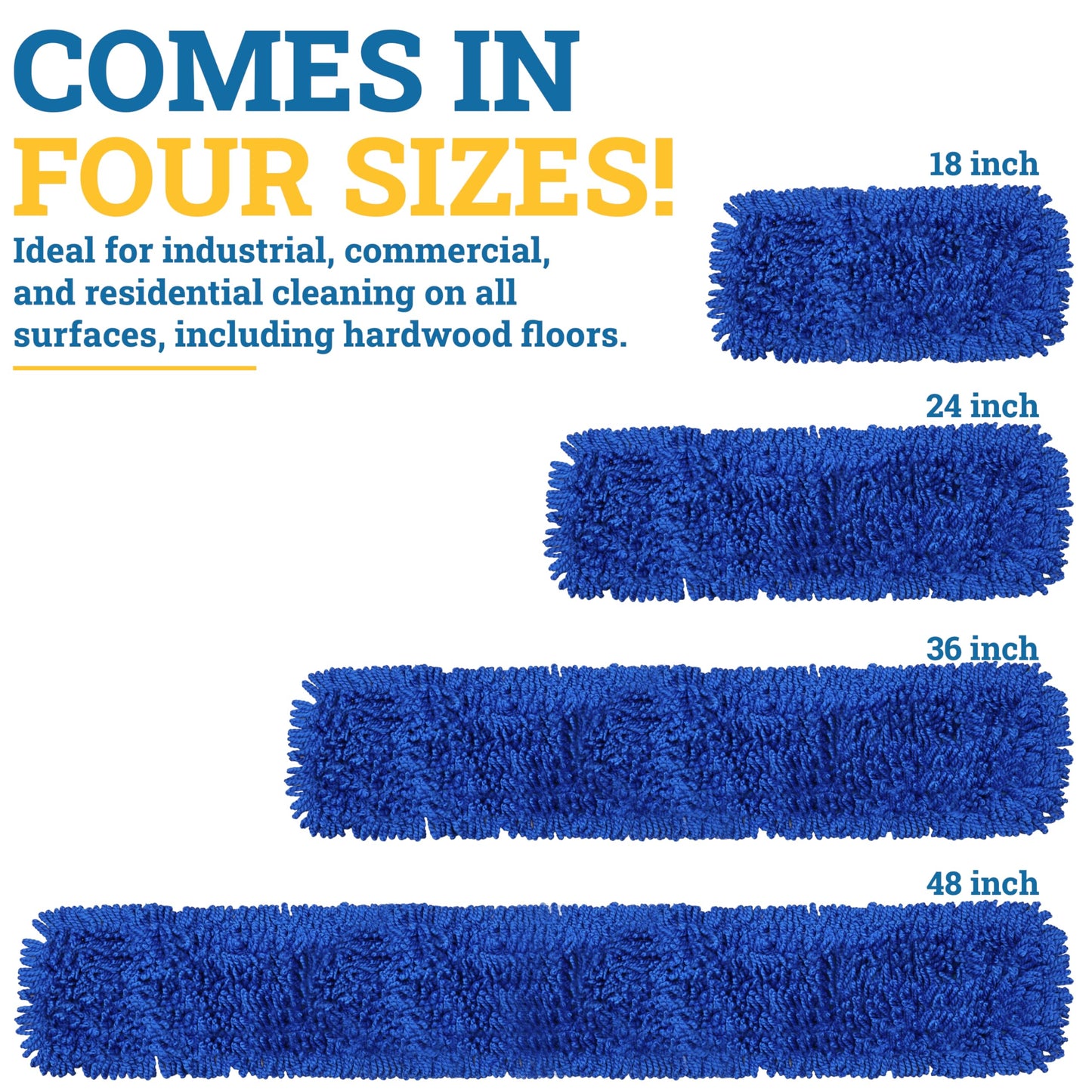 KLEEN HANDLER 36 Inch Microfiber Dust Mop, Large Washable Commercial Mop Head Replacement, Sweeper, Janitorial Supplies, Blue