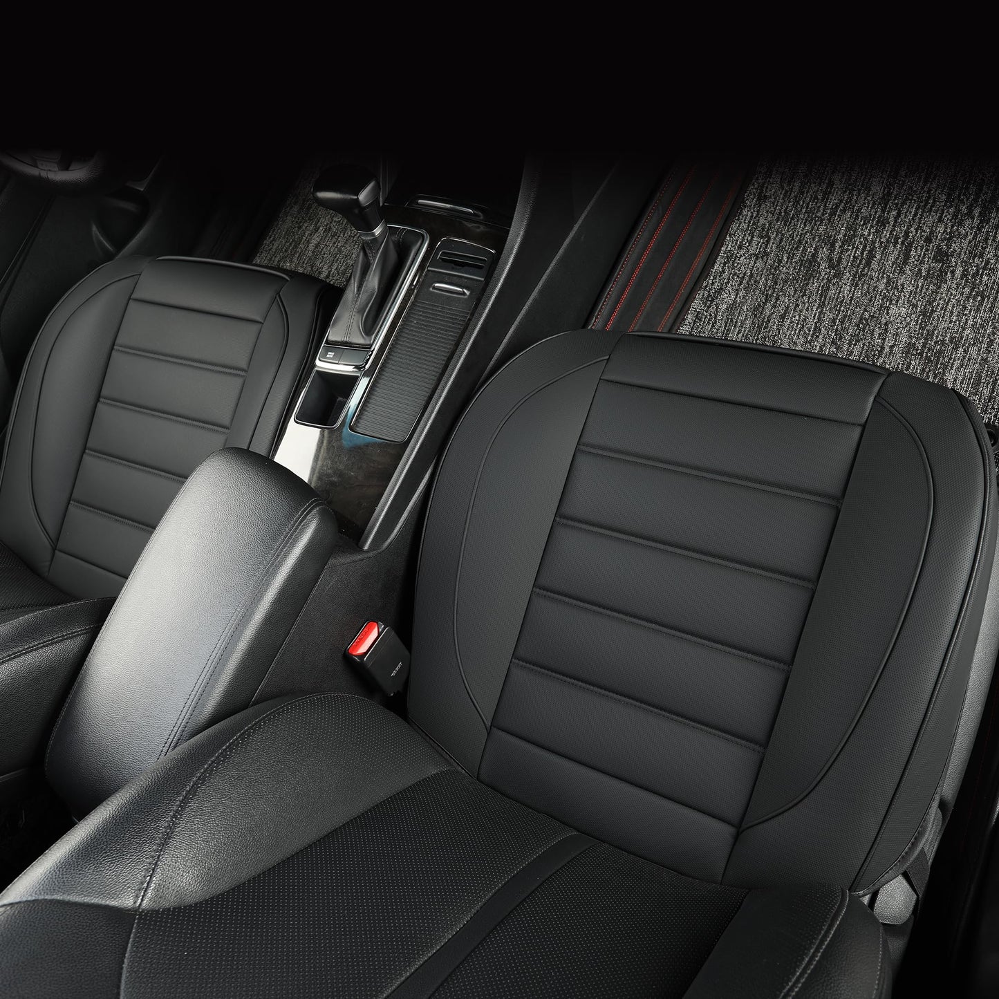 Vankerful Leather Front Car Seat Covers,Bottom Seat Covers for Cars,Driver Car Seat Cushion Cover,Waterproof,Anti-Slip,Full Wrap,for Most Vehicles,Sedan,Truck,SUV (Black, 2PCS Front, Parallel)