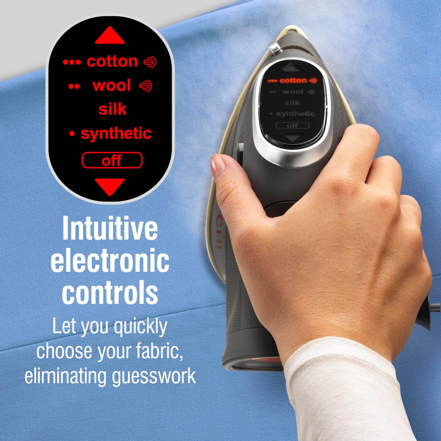 CHI Mini Steam Iron for Clothes, Travel, Sewing and Crafting, Titanium-Infused Ceramic Soleplate, 1000W, 10 ft Cord, 3-Way Auto Shutoff, Black, 13120