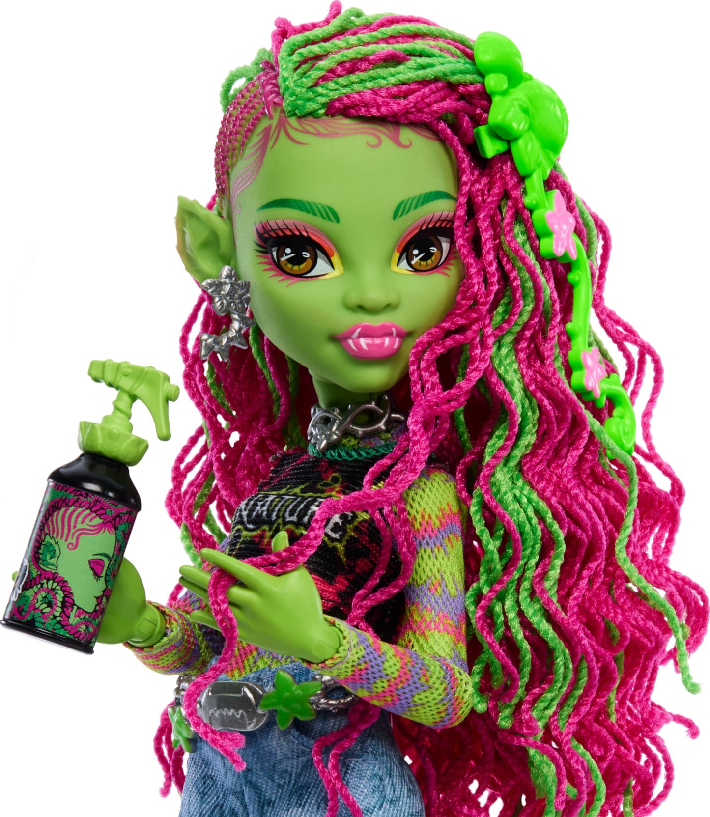 Monster High Venus McFlytrap Doll, Plant Monster with Pet Cat Chewlian & Accessories Like Backpack, Notebook, Snacks & More