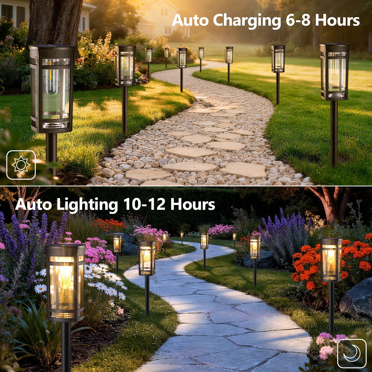iBaycon Solar Pathway Lights, 8 Pack LED Solar Powered Garden Lights Outdoor Waterproof for Yard Path Landscape Lawn Stairway Walkway (White)