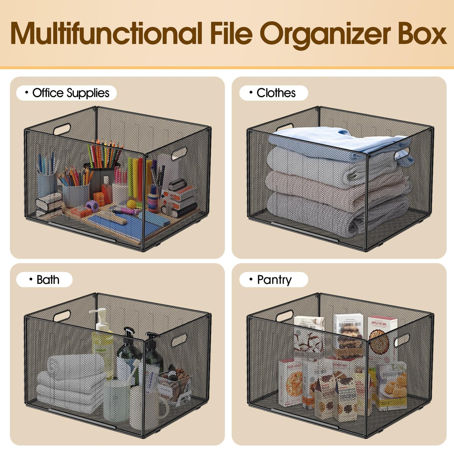 MaxGear Hanging File Organizer Box, Metal Mesh File Folder Storage Box for Letter Legal Size, Black Filing Box for Hanging File Folders, Hanging Folder Organizer for Desk, Office, School, Home, 2 Pack
