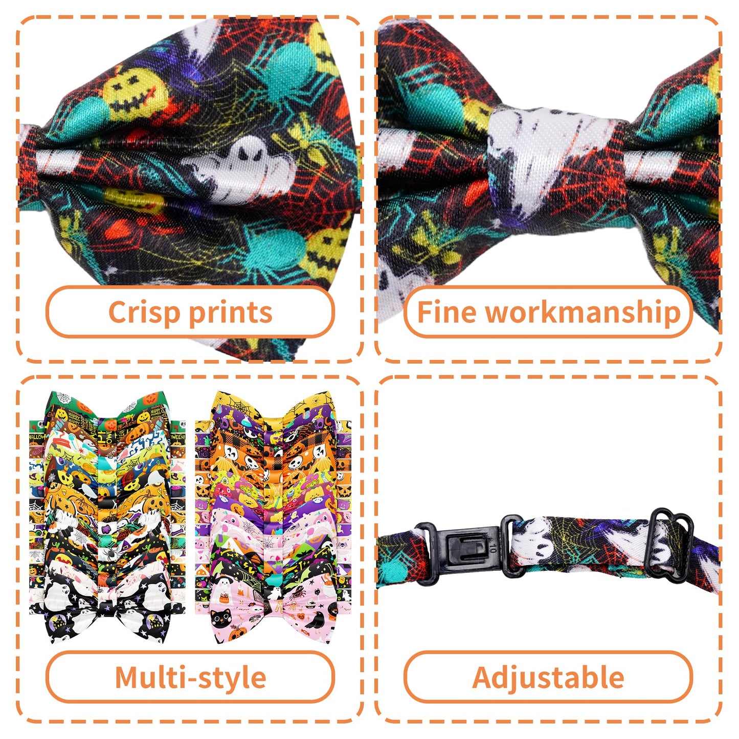 Pai Sence Halloween Dog Bow Ties for Small Dogs 30 PCS Dogs Bowties Bulk with Adjustable Ties Assorted Halloween Bow Ties Party Grooming S