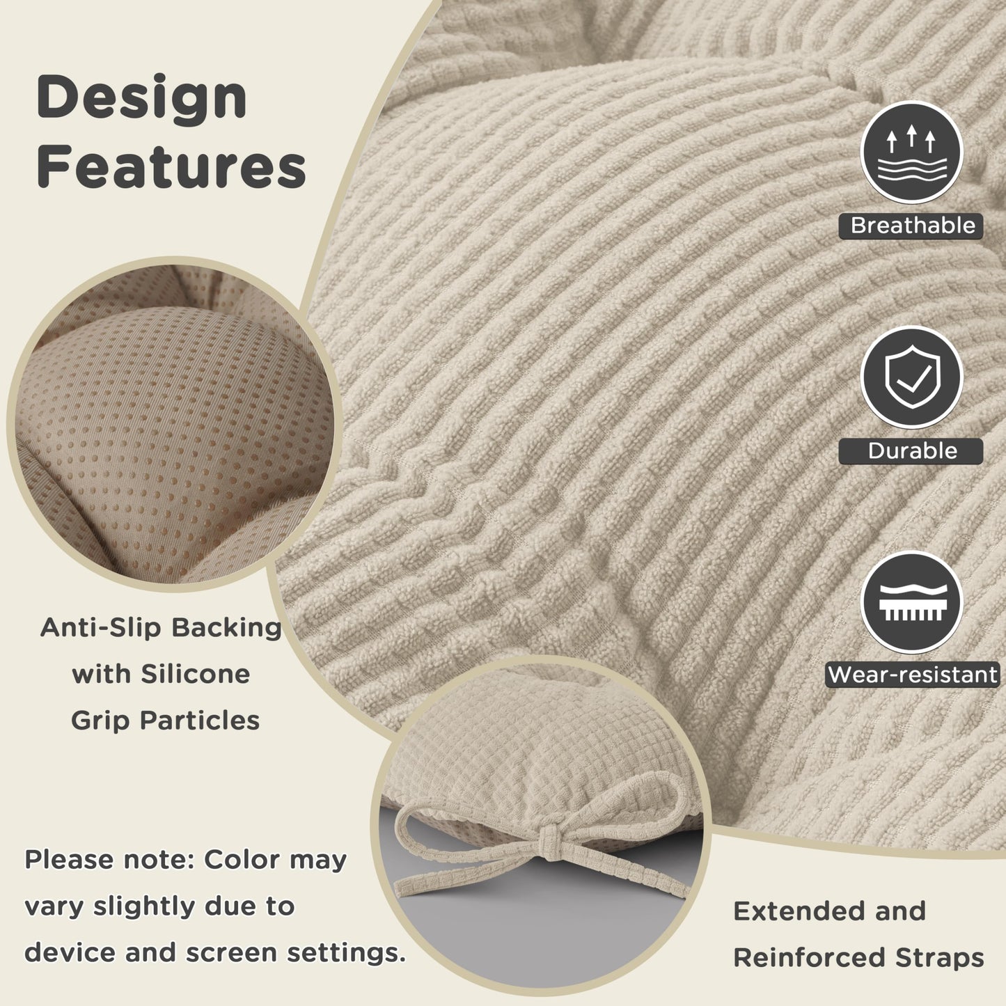 AddGrace Dining Chair Cushions Set of 4 Non-Slip Bottom Kitchen Chair Pads with Ties for Indoor Kitchen Furniture Comfy Soft Seat Cushions for Dining Room 18 x 16 x 3inch Cream