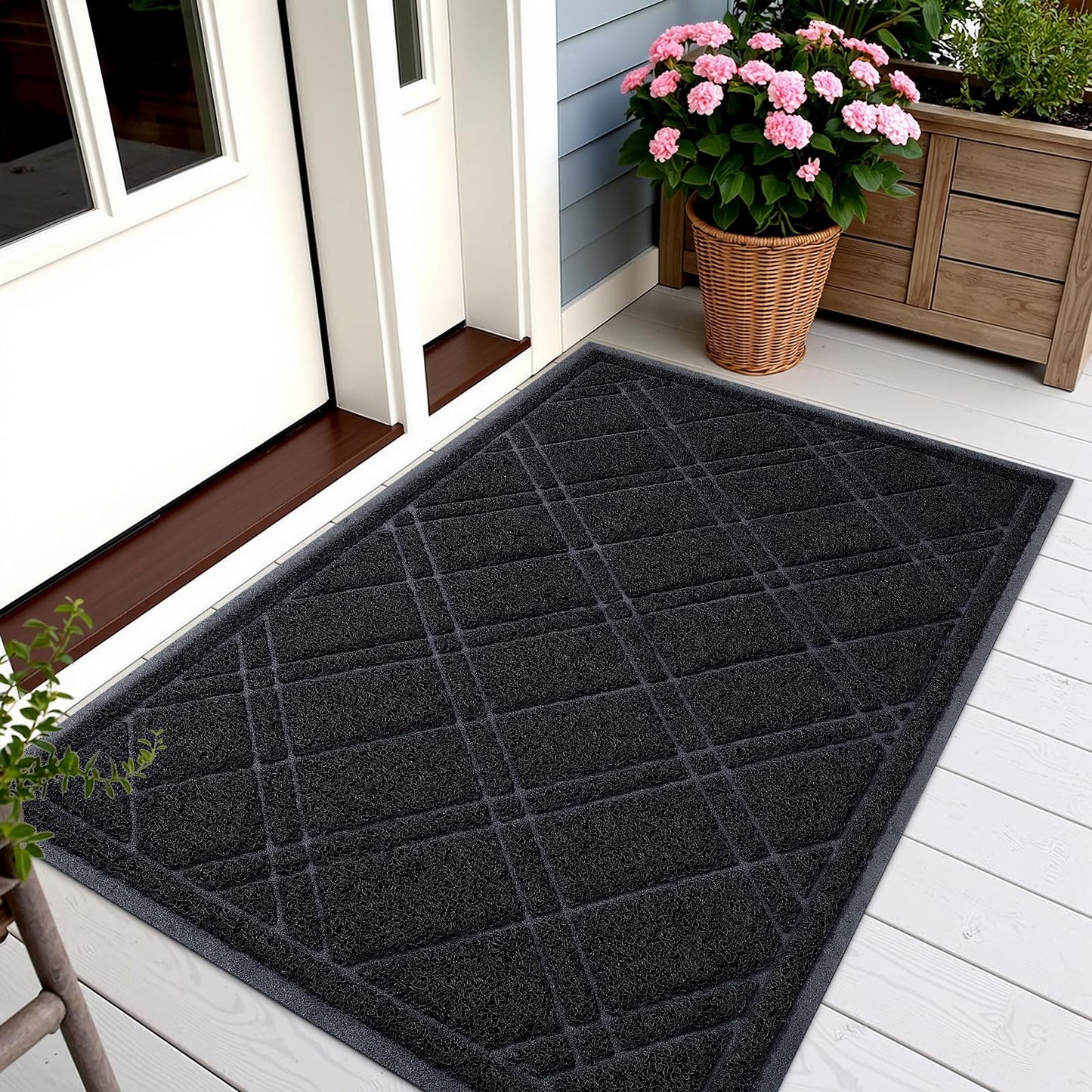 Front Door Mat Outdoor Mat for Entrance, Non-Slip Low Profile Doormat, Durable Dirt Trapper Welcome Mat Shoe Mat for Outdoor, Indoor, Front Back Doors, Entrance, 32"x48", Black