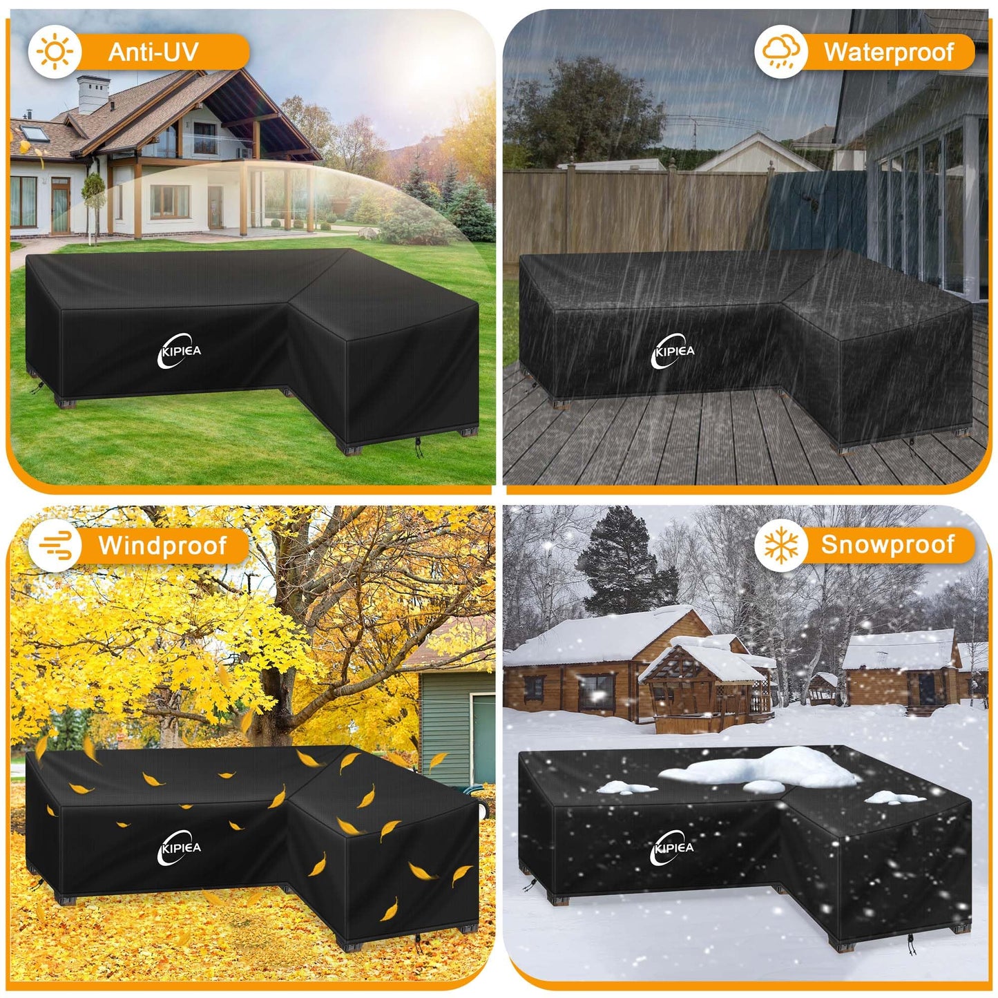 Kipiea Patio L-Shaped Sectional Sofa Cover, 420D Heavy-Duty Oxford Fabric Outdoor Sectional Cover with 6 Windproof Buckles, No Tears Anti UV No Fading (Right Facing, 85" x 58" L x 33.5" D x 31" H)
