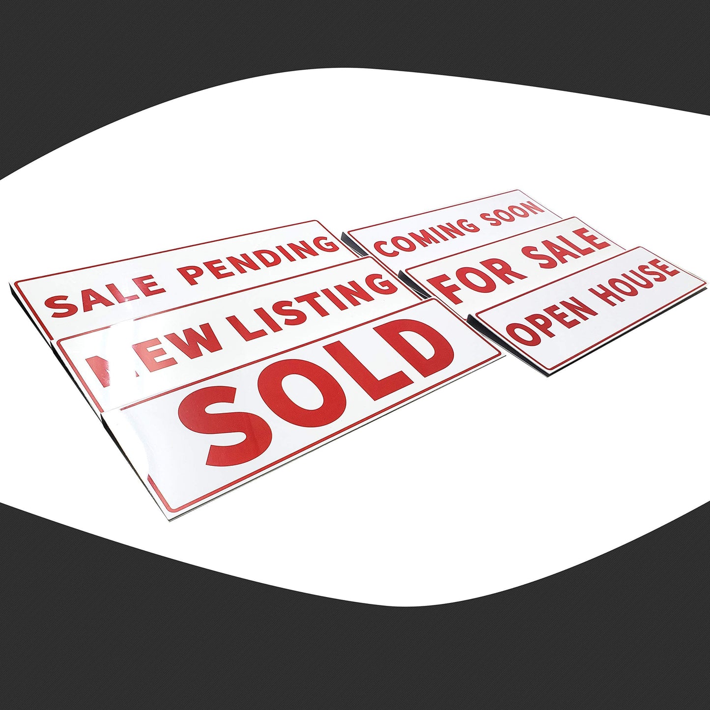 6 Pack Real Estate Sign Riders Sleeves, 17" x 5" Double Sided PVC Plastic Signs - For Sale, Open House, Coming Soon, New Listing, Sales Pending - Real Estate Agent Supplies