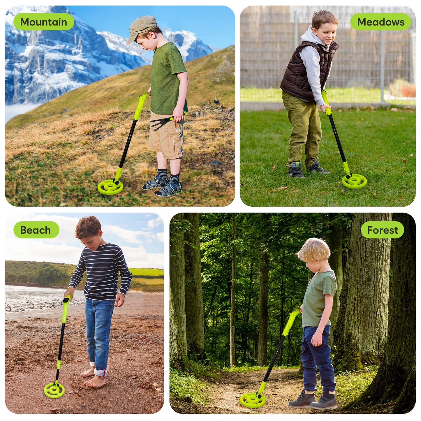 Metal Detector for Kids, iTayga Adjustable Kids Metal Detector(24"-35"), High Accuracy Coil Professional Waterproof Foldable Metal Detector, Very Lightweight(Only 0.88 Pouds) for Junior & Youth,Green