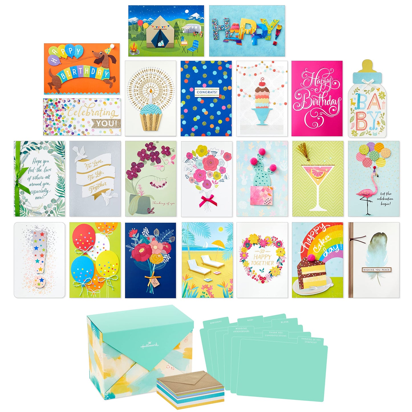 Hallmark Pack of 24 Handmade Assorted Boxed Greeting Cards, Watercolor-Birthday Cards, Baby Shower Cards, Wedding Cards, Sympathy Cards, Thinking of You Cards, Thank You Cards, Blue, 5EBN1002
