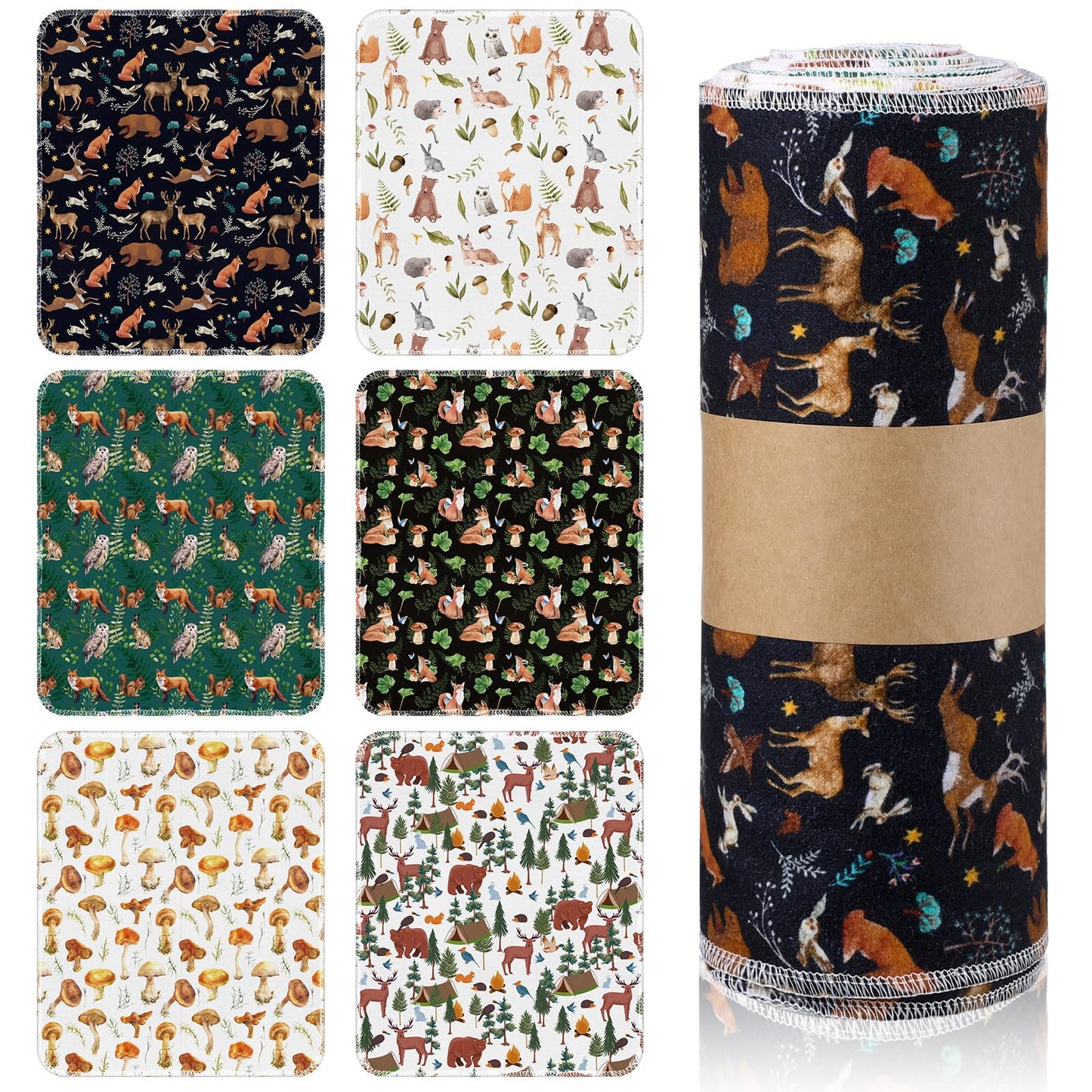 Redbaker 30 Pcs Reusable Paper Towel Paperless Towel with Cardboard Roll Reusable Cloth Paper Napkins for Kitchen Washable Napkins Fit on All Holder Roll Home Household Clean(Animal,10 x 12 in)