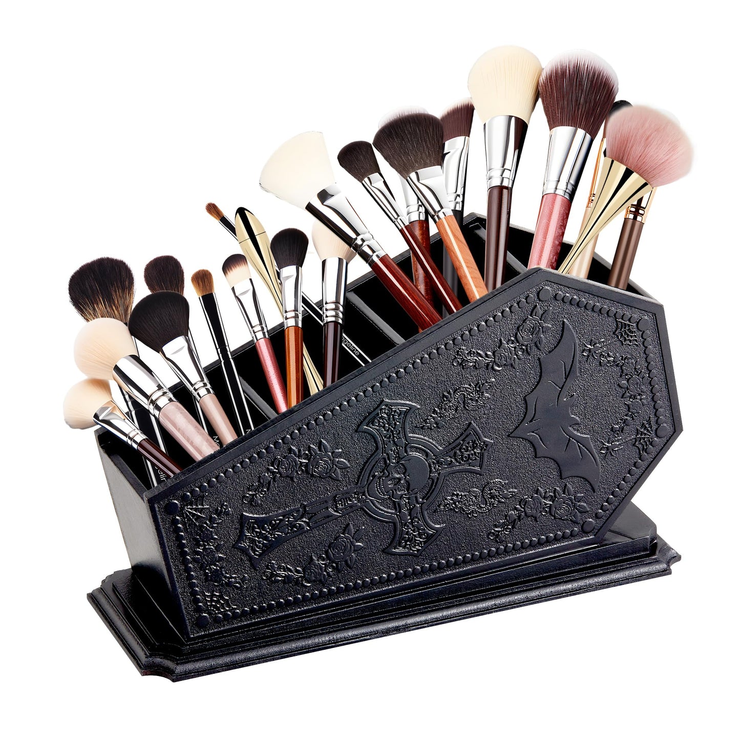 Coffin Decor Makeup Brush Holder,Spooky Witchy Gifts for Women,Skull Cosmetic Display Cases,Goth Decor Pen Holder, Vanity, Desk, Office Organizer for Bedroom Bathroom