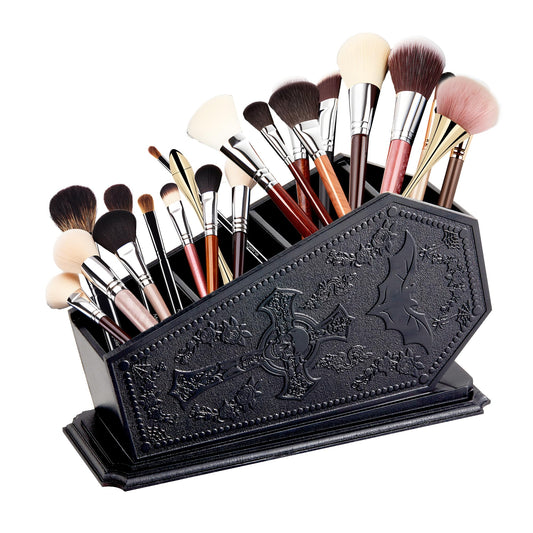 Coffin Decor Makeup Brush Holder,Spooky Witchy Gifts for Women,Skull Cosmetic Display Cases,Goth Decor Pen Holder, Vanity, Desk, Office Organizer for Bedroom Bathroom