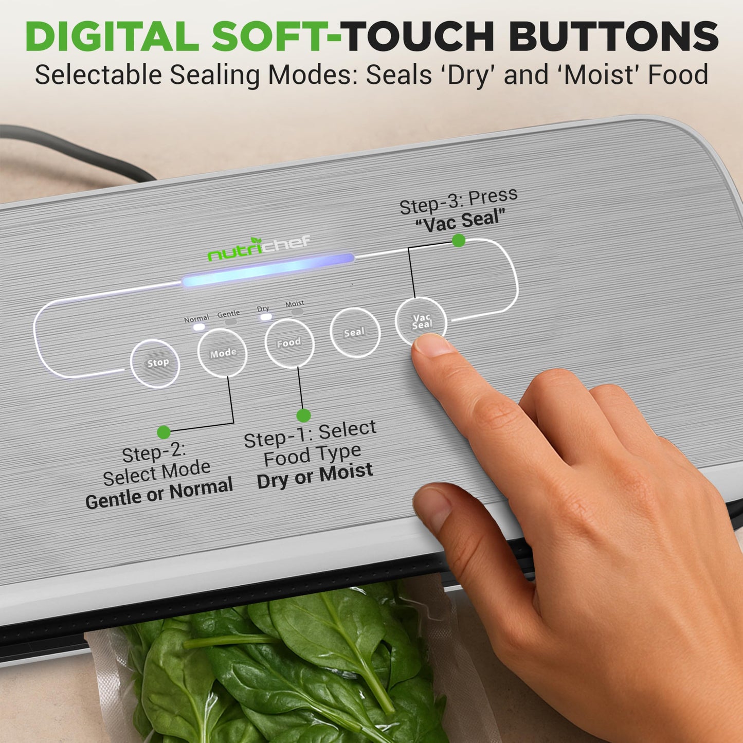 80 kPa Vacuum Food Sealer, Sous Vide Vacuum Sealer Machine, Food Savors, Automatic Air Sealing System for Food, Dry & Moist Modes, Includes Starter Kit w/ Bags & Wine Stopper Cork