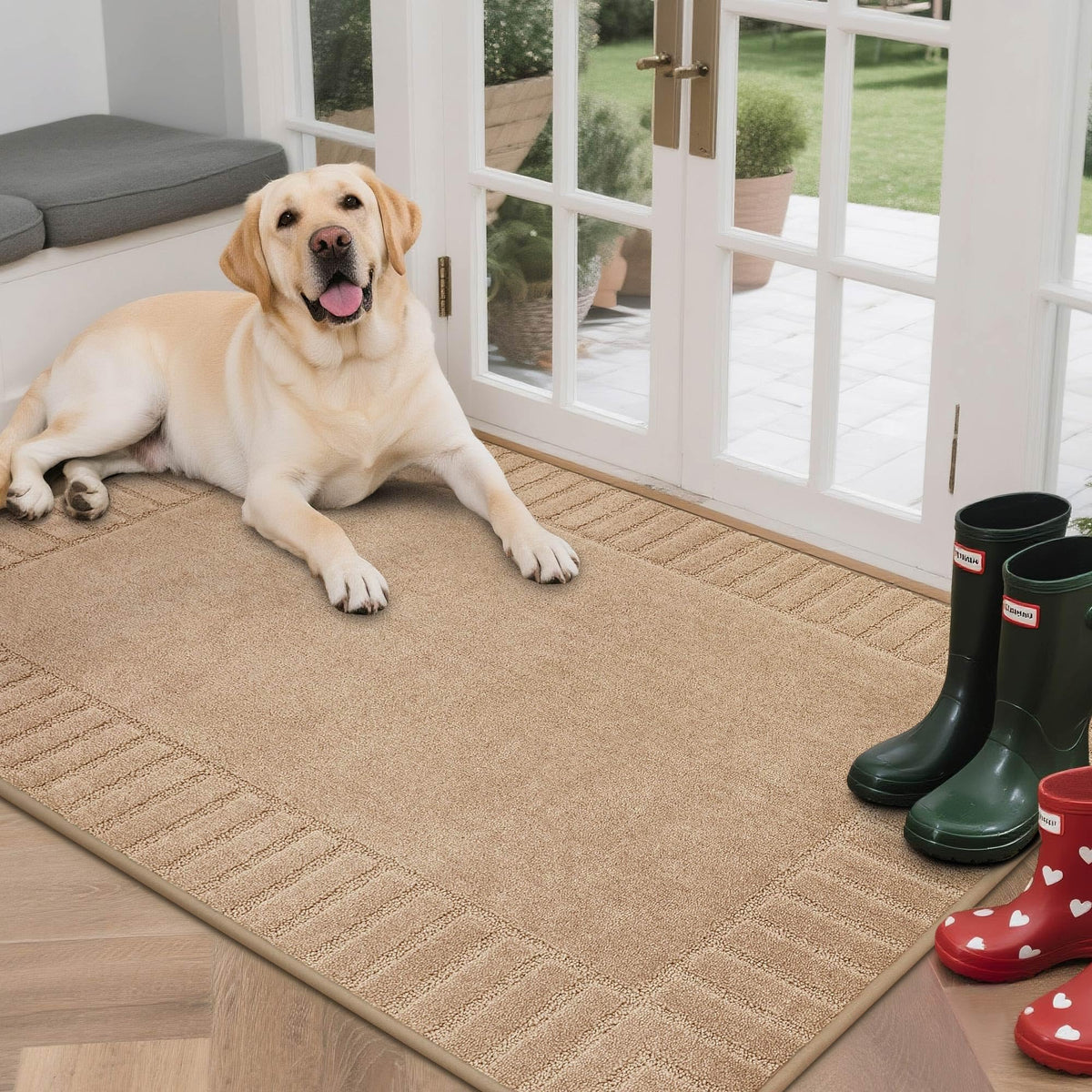 BEQHAUSE Large Door Mat Indoor, Super Absorbent Dirt Trapper Front Doormats Washable TPR Non-Slip Entrance Inside Floor Mats Rug for Entryway Pets and Dogs,32"x48", Taupe