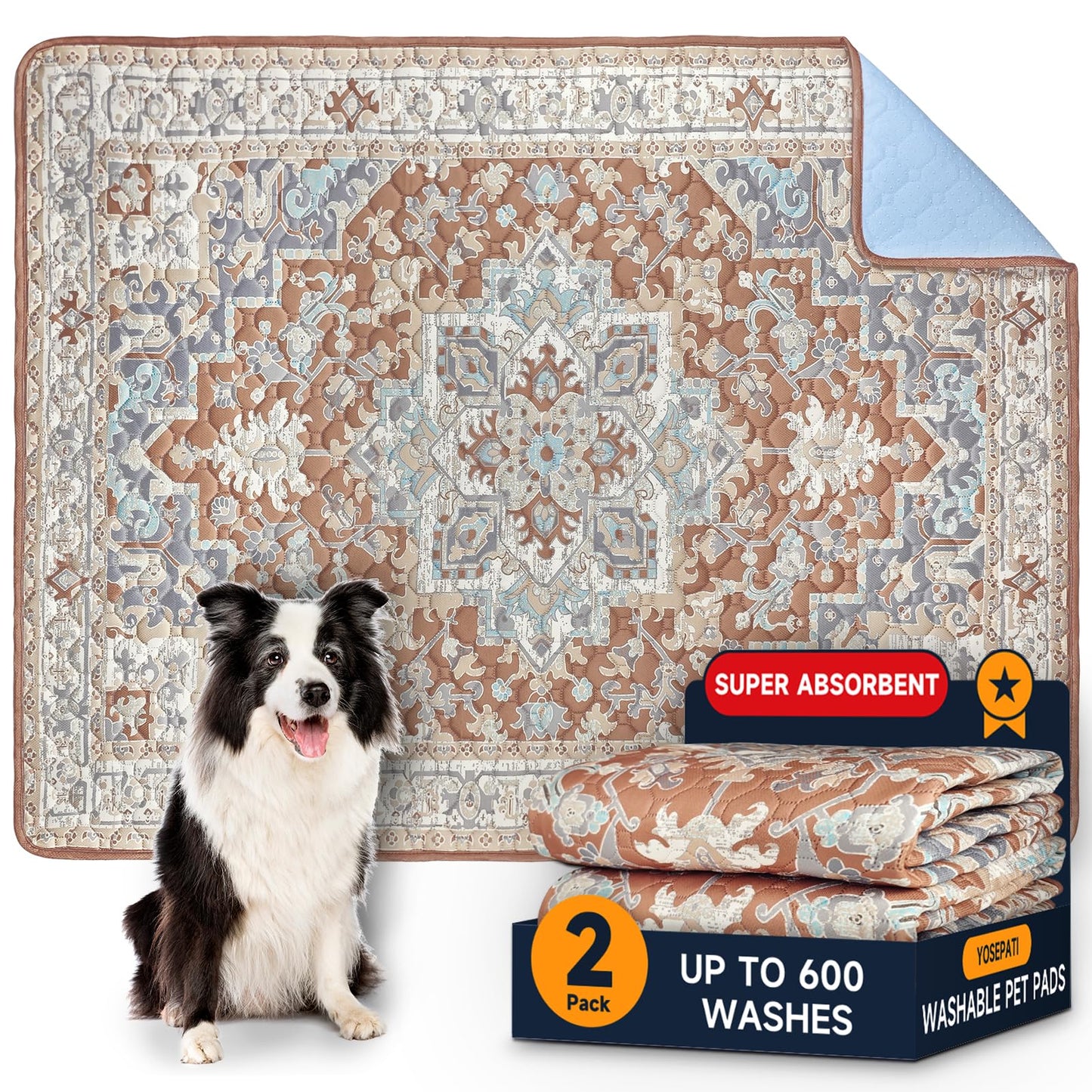 YOSEPATI Washable Pee Pads for Dogs,2 Pack Reusable Puppy Pads 36"x48" Super Absorbent Waterproof Pet Training Pads, Non-Slip Potty Pads for Crate,Floor,Sofa