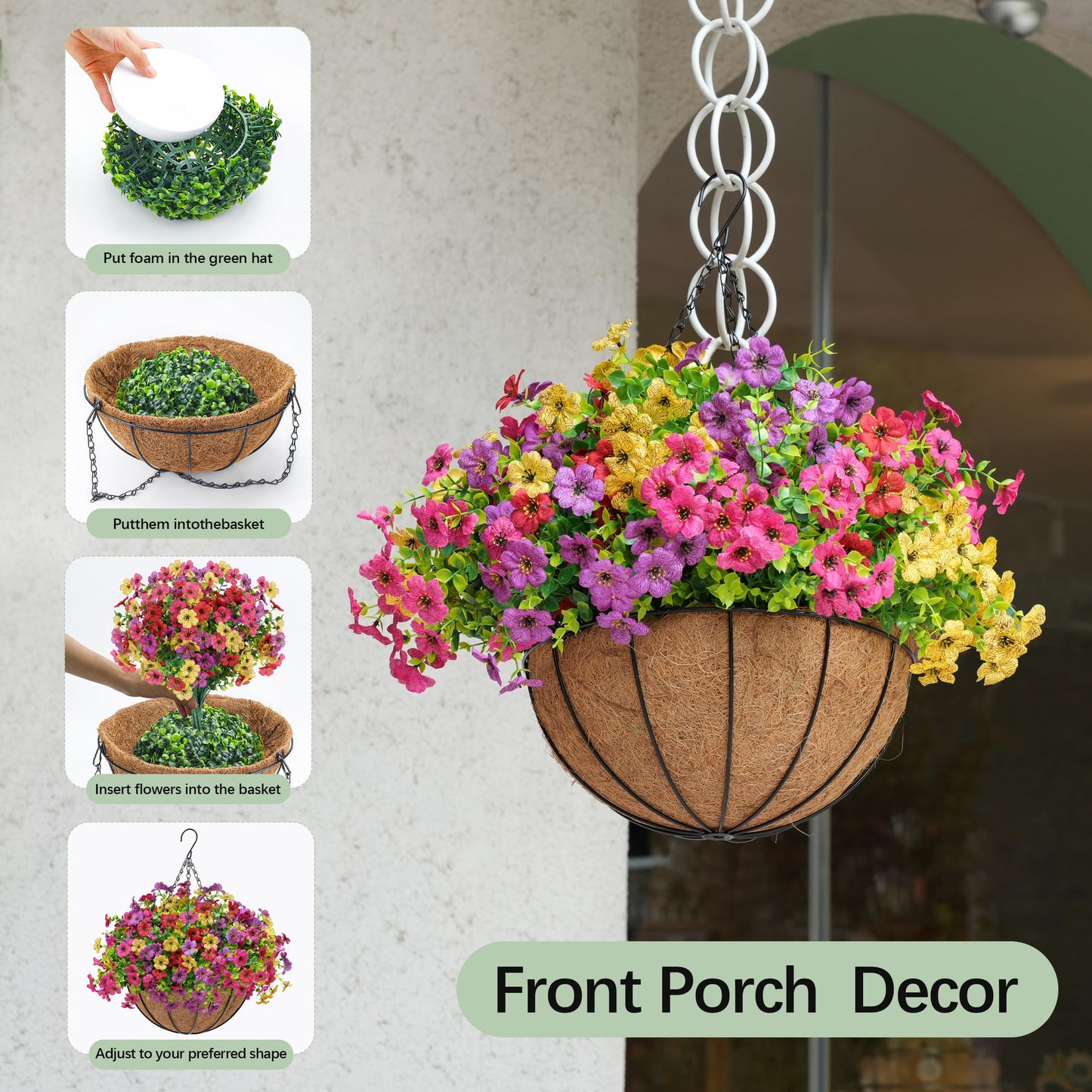 Der Rose Artificial Flowers for Outdoors Hanging Basket, Fake Flowers UV Resistant for Garden Front Porch Patio Balcony Decor