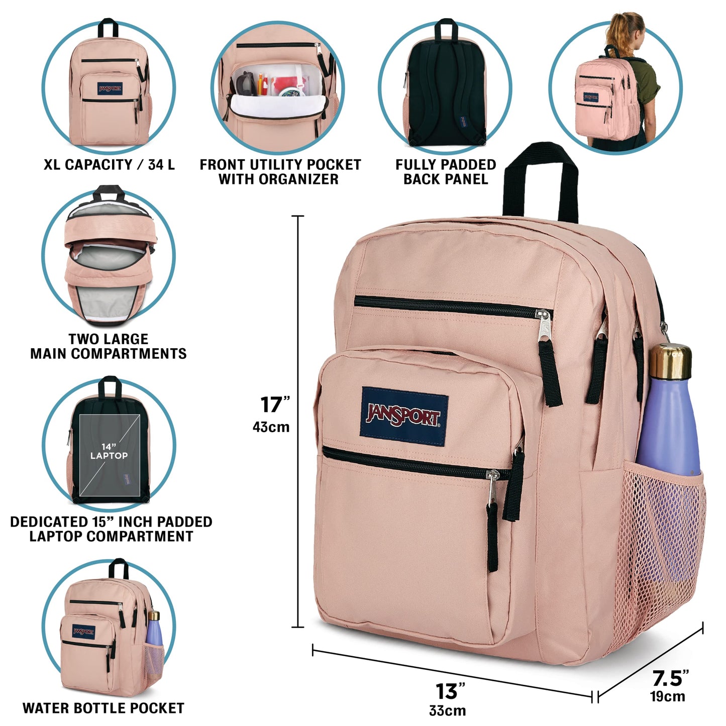 JanSport Laptop Backpack - Computer Bag with 2 Compartments, Ergonomic Shoulder Straps, 38.1 cm Laptop Sleeve, Haul Handle - Cyber Silver White