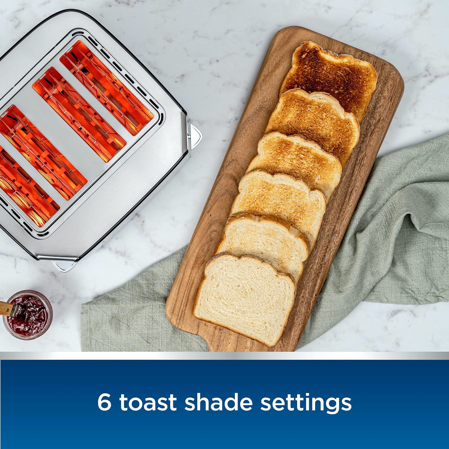 Oster 4-Slice Toaster, Touch Screen with 6 Shade Settings and Digital Timer, Black/Stainless Steel