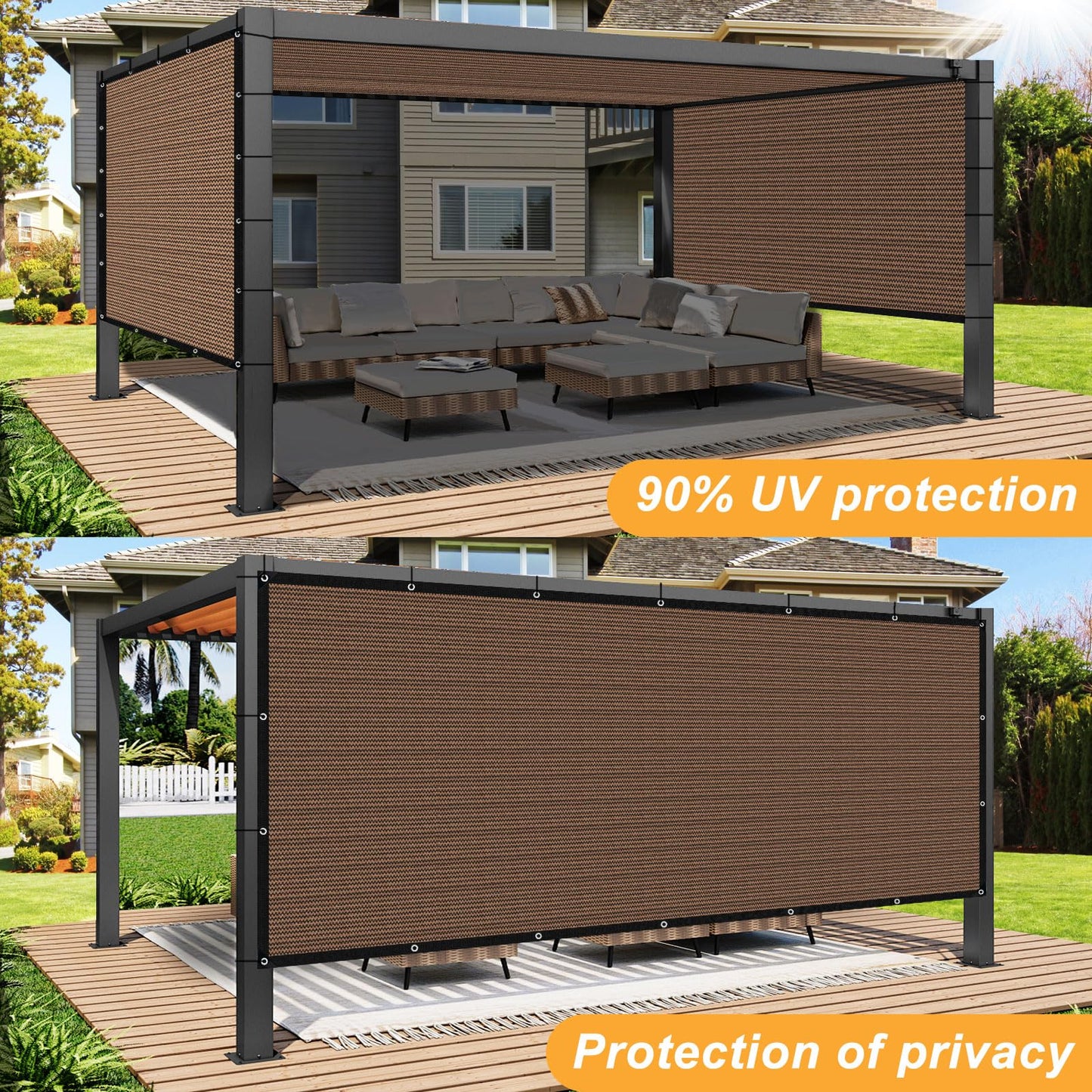 90% Pergola Shade Cover,10'x12' Shade Cloth Outdoors Sunscreen Awning,Coffee Sun Shade Sail with Grommets,Voile d Ombrage Extérieur Patio Shade,Garden Shade Cloth