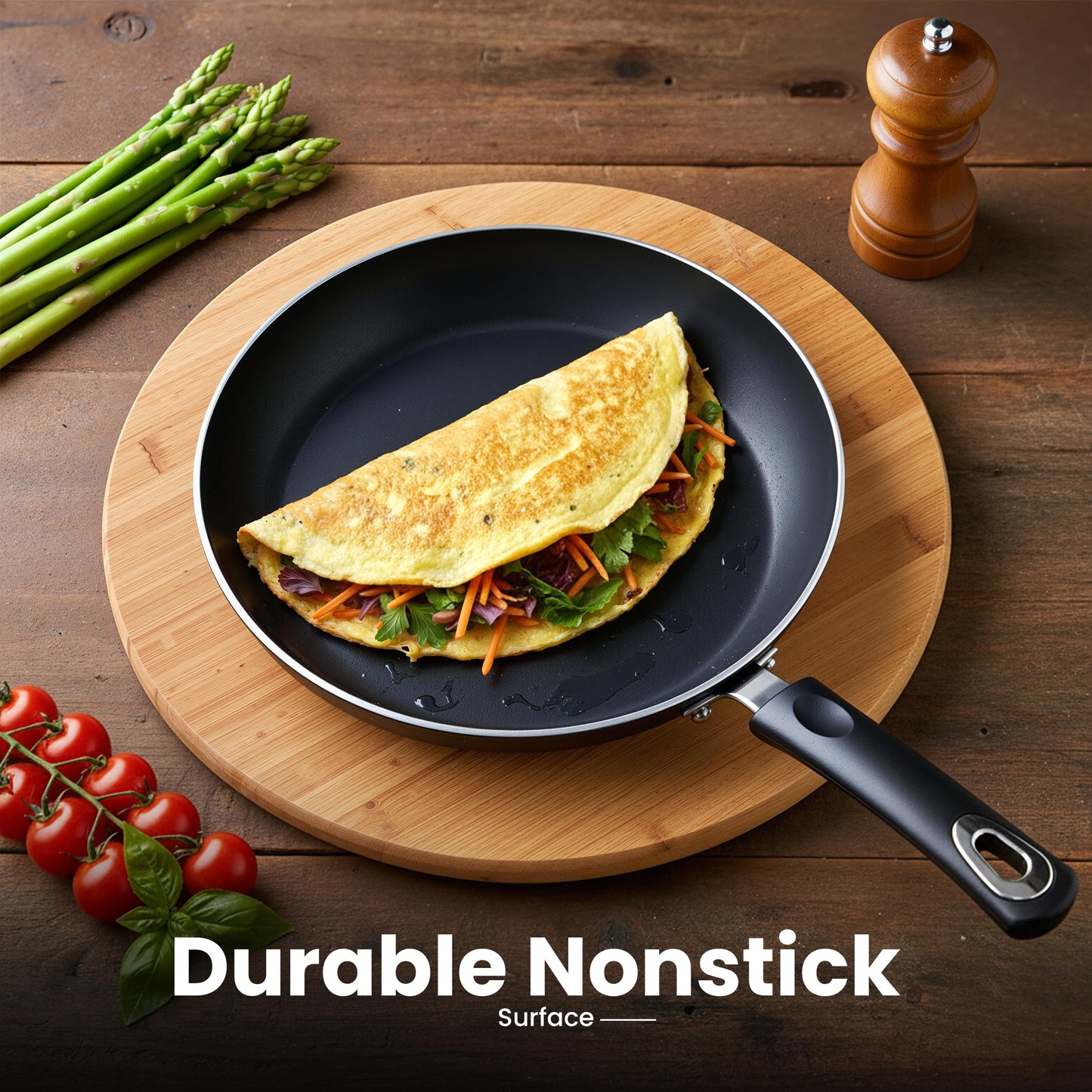 KICHLY Pots and Pans Set Non Stick 5pcs Cookware Set, Induction Frying Pans 20cm, 28cm, Saucepan with Lids 20cm, 18cm, Non Induction Saucepan 16cm, Dishwasher and Oven Safe Pots Set, Black