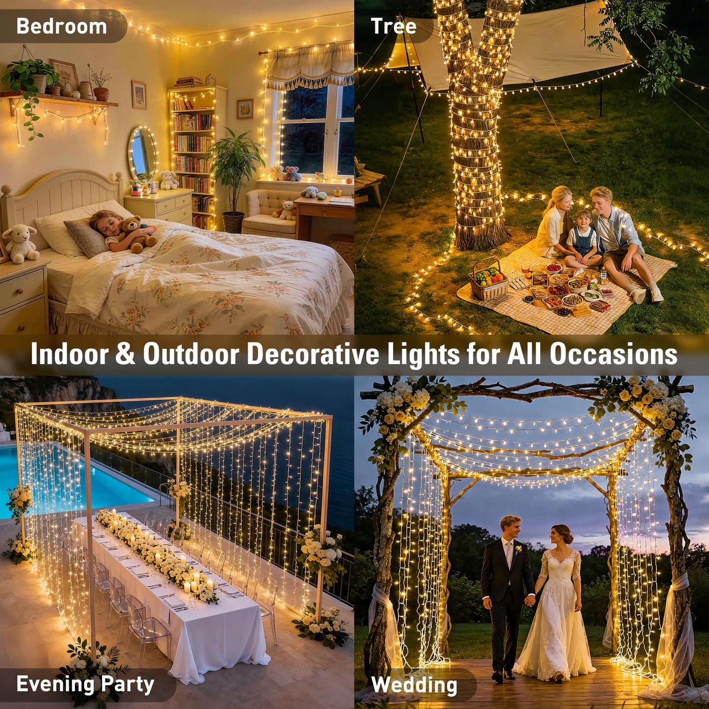 JMEXSUSS 168FT 600 LED Christmas Lights Outdoor Waterproof 8 Modes Indoor Christmas String Lights Warm White Christmas Tree Lights Plug in for Room Bedroom Wedding Party Holiday Decorations