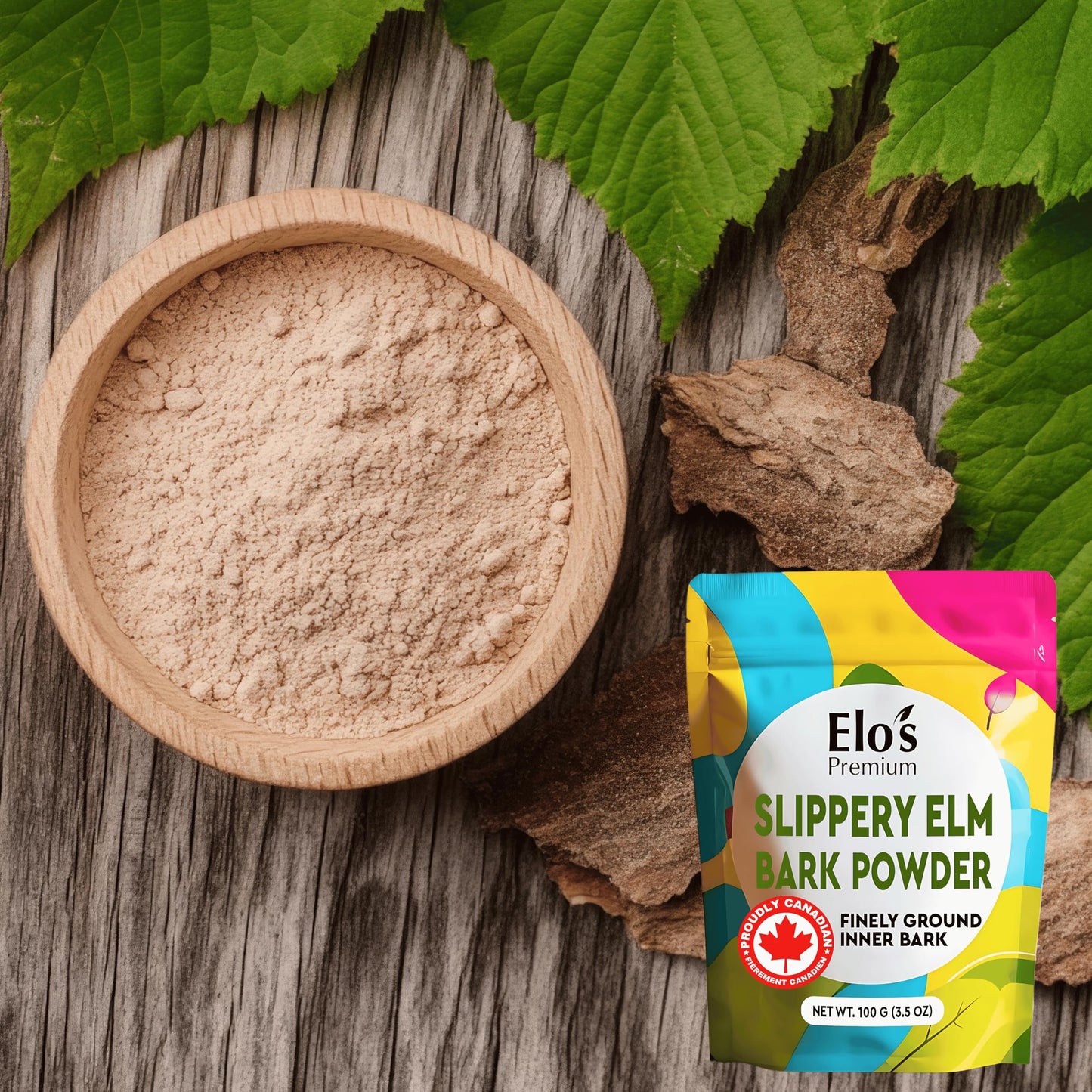 Slippery Elm Bark Powder 100g – Finely Ground Inner Bark for Herbal Teas, Capsules, and DIY Applications BY ELO’S PREMIUM