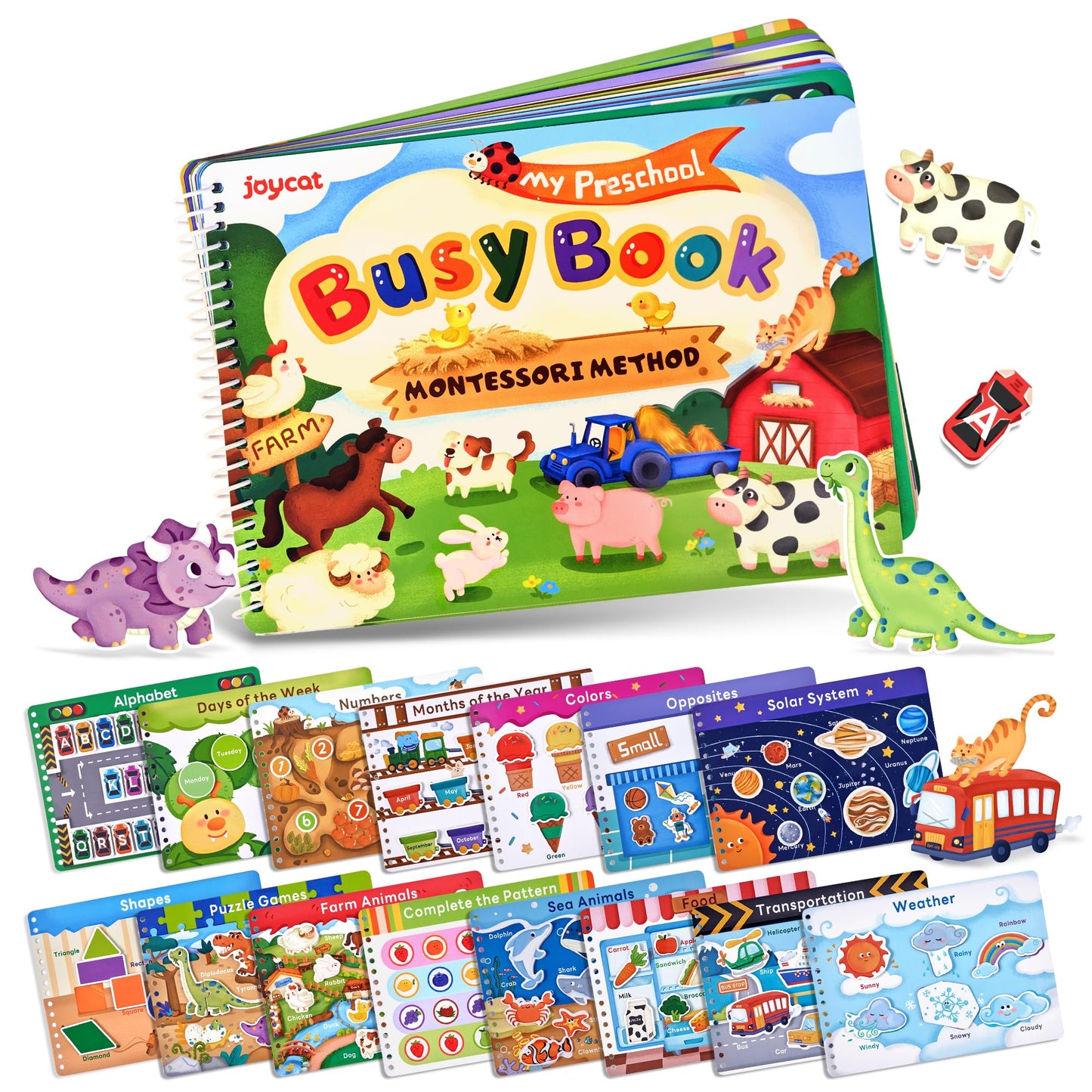 JoyCat Preschool Busy Book for Toddlers 3-5, Learning Activities Books, Educational Sensory Toys, Autism Learning Material, Birthdays Presents for Boys Girls (English Version)