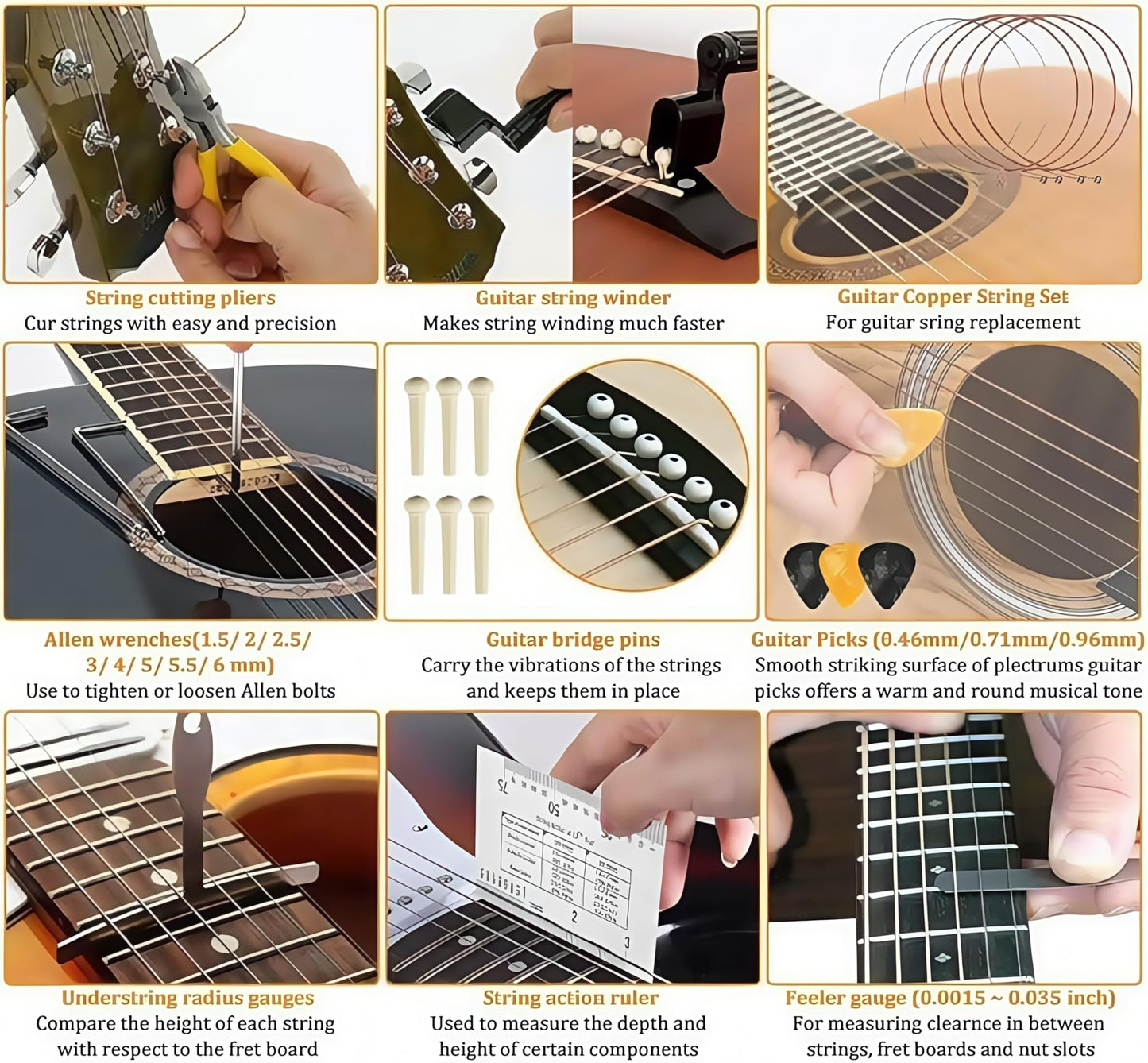 72 PCS Guitar Repair Tool Kit, Professional Guitar Repair Maintenance Kit Including Guitar Strings, Plectrums, Bridge, Guitar Code For Acoustic Electric Guitar Bass Ukulele