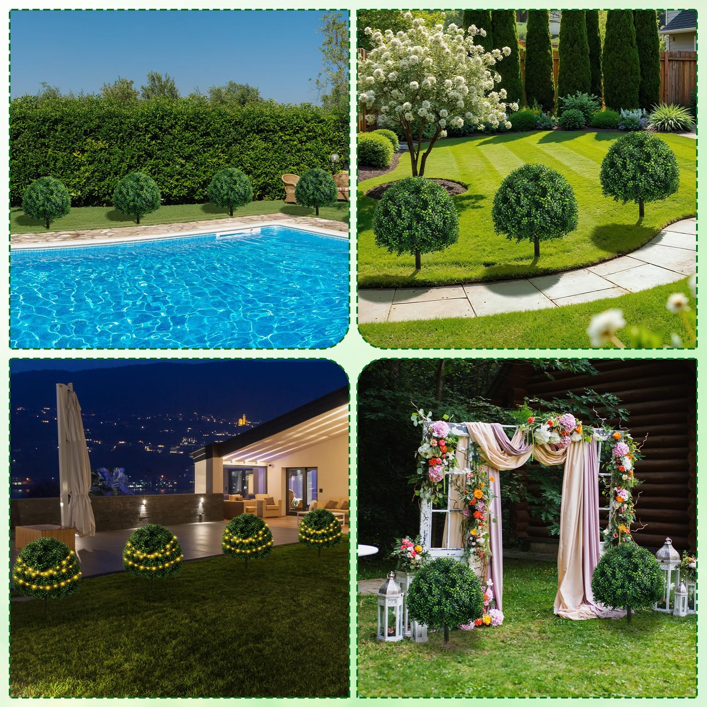 24.8" Outdoor Artificial Topiary Boxwood Tree, Faux Plants Shurbs with Spike, 2 Set Topiary Ball Tree Waterproof UV Resistant Fake Pot Filler Plants for Porch Home Outside Garden Spring Decor