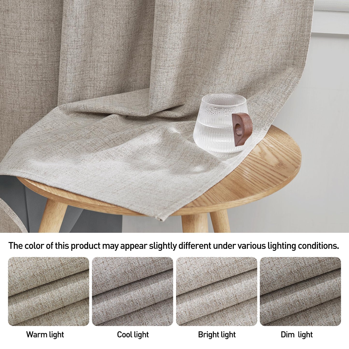 StangH 100% Blackout Curtains for Bedroom, Natural Linen Beige Curtains 84 inches Long Solid Thermal Insulated Farmhouse Drapes for Living Room Sliding Glass Door Nursery, W52xL84, 2 Panels