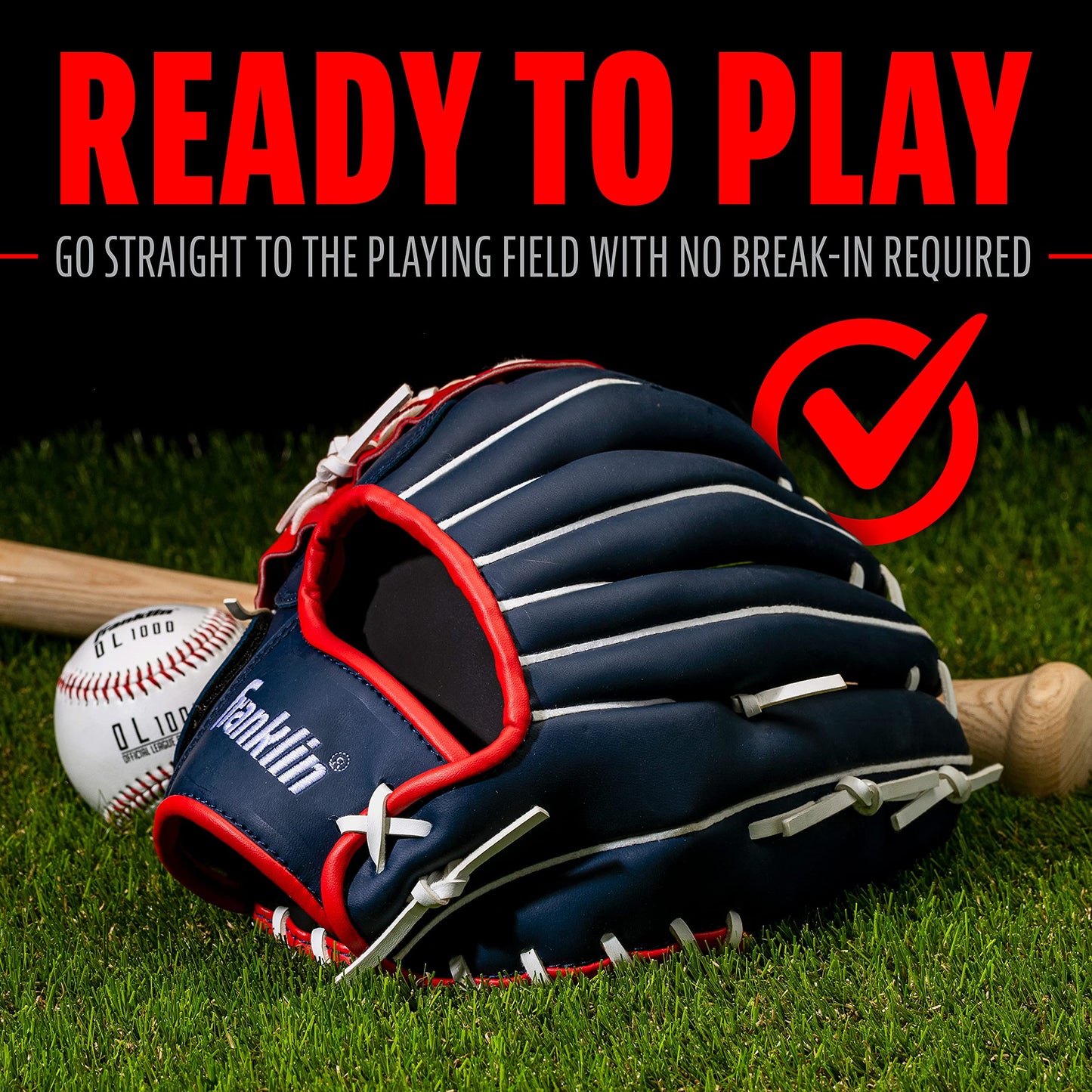 Franklin Sports Baseball and Softball Glove - Field Master USA - Baseball and Softball Mitt - Adult and Youth Glove - Left Hand Throw - 12"