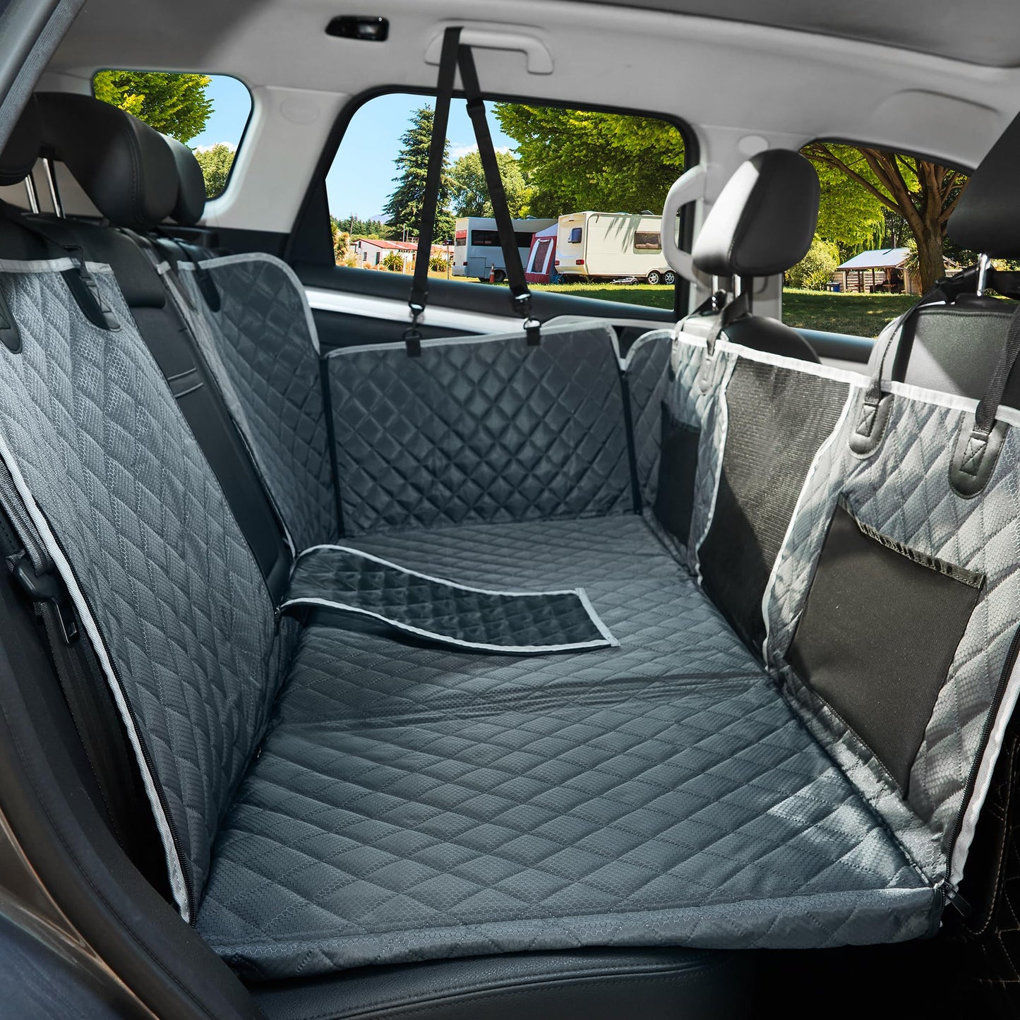 ANOSOSPECIAL Back Seat Extender for Dog,Waterproof Hard Bottom Dog Car Seat Cover for Back Seat Protector,Foldable Camping Pet Hammock Bed,Easy Clean Travelling Accessories Car SUV Truck (Grey)