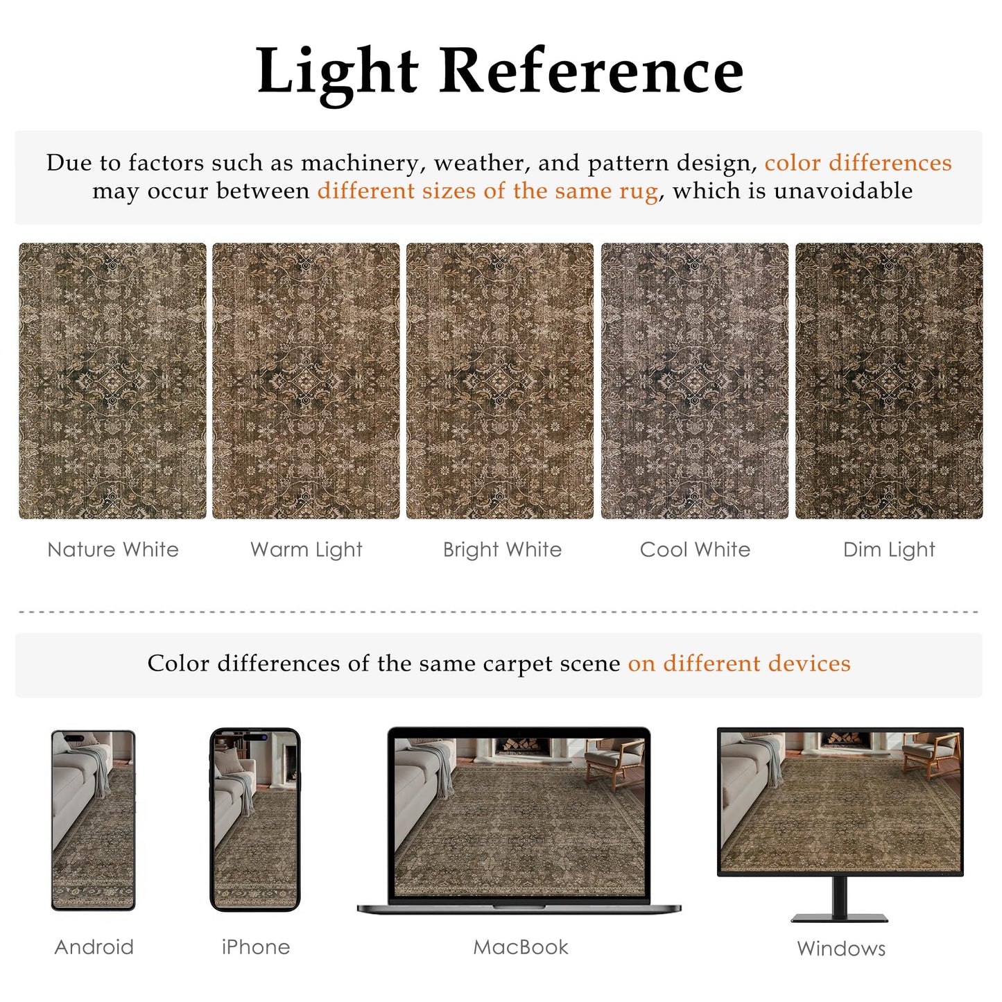 PureCozy Brown Area Rug 5x7 Living Room Machine Washable Vintage Carpet Non Slip Indoor Retro Traditional Accent Throw Large Rug for Office Kitchen Bedroom Dining Room