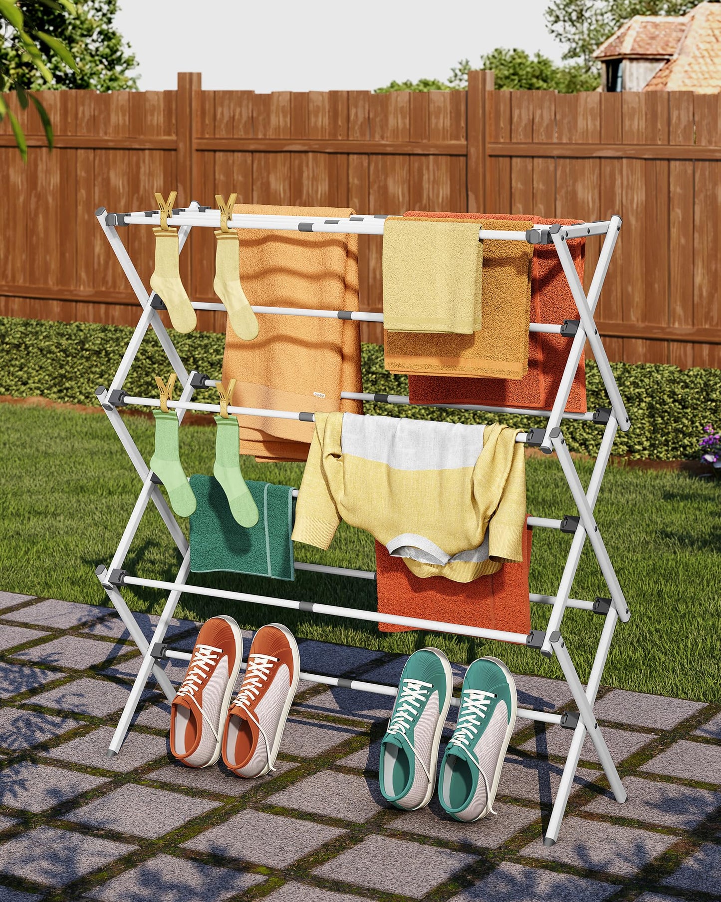 APEXCHASER Clothes Drying Rack, Expandable Drying Rack Clothes, Collapsible 3 Tiers Foldable Laundry Rack Indoor, for Baby Clothe Towels Bibs, White, 37.6inch