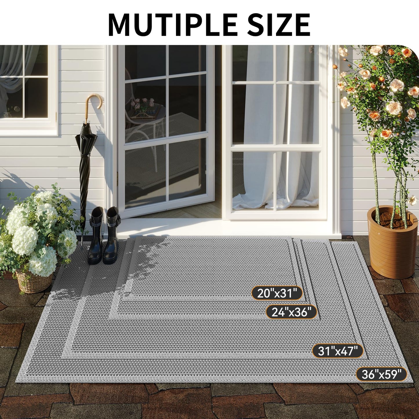 YDKGL Front Door Mat 24''x36'', Drainage Heavy Duty Dirt Trapping Non-Slip Doormats, Rubber Floor Mats, Restaurant Commercial Kitchen Industral Pool Entrance Bar Wet Area, Grey