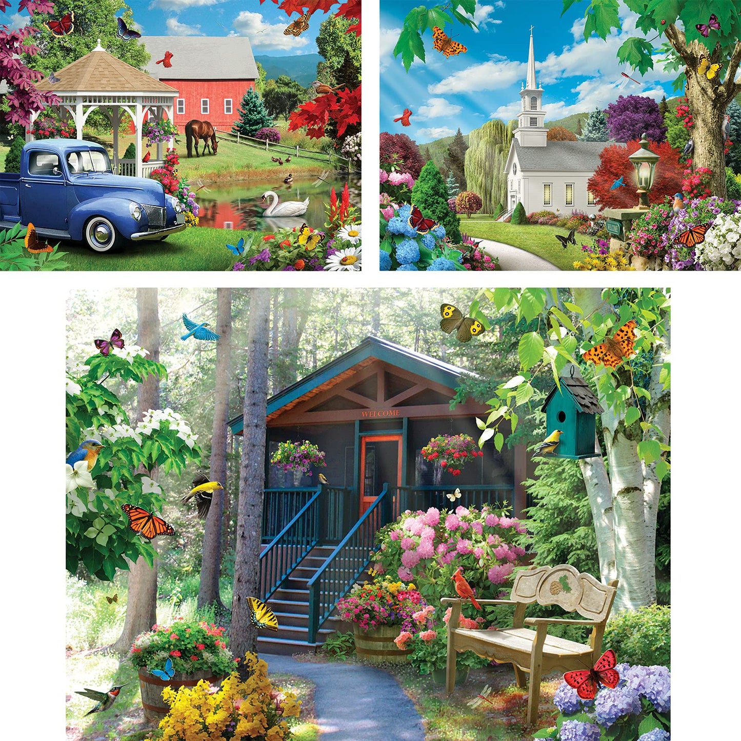 Bits and Pieces - Value Set of Three (3) 300 Piece Jigsaw Puzzles for Adults - Measures 18" x 24" (46cm x 61cm) - 300 pc Inspiration Simple Time Flower Nature Spring Jigsaws by Alan Giana