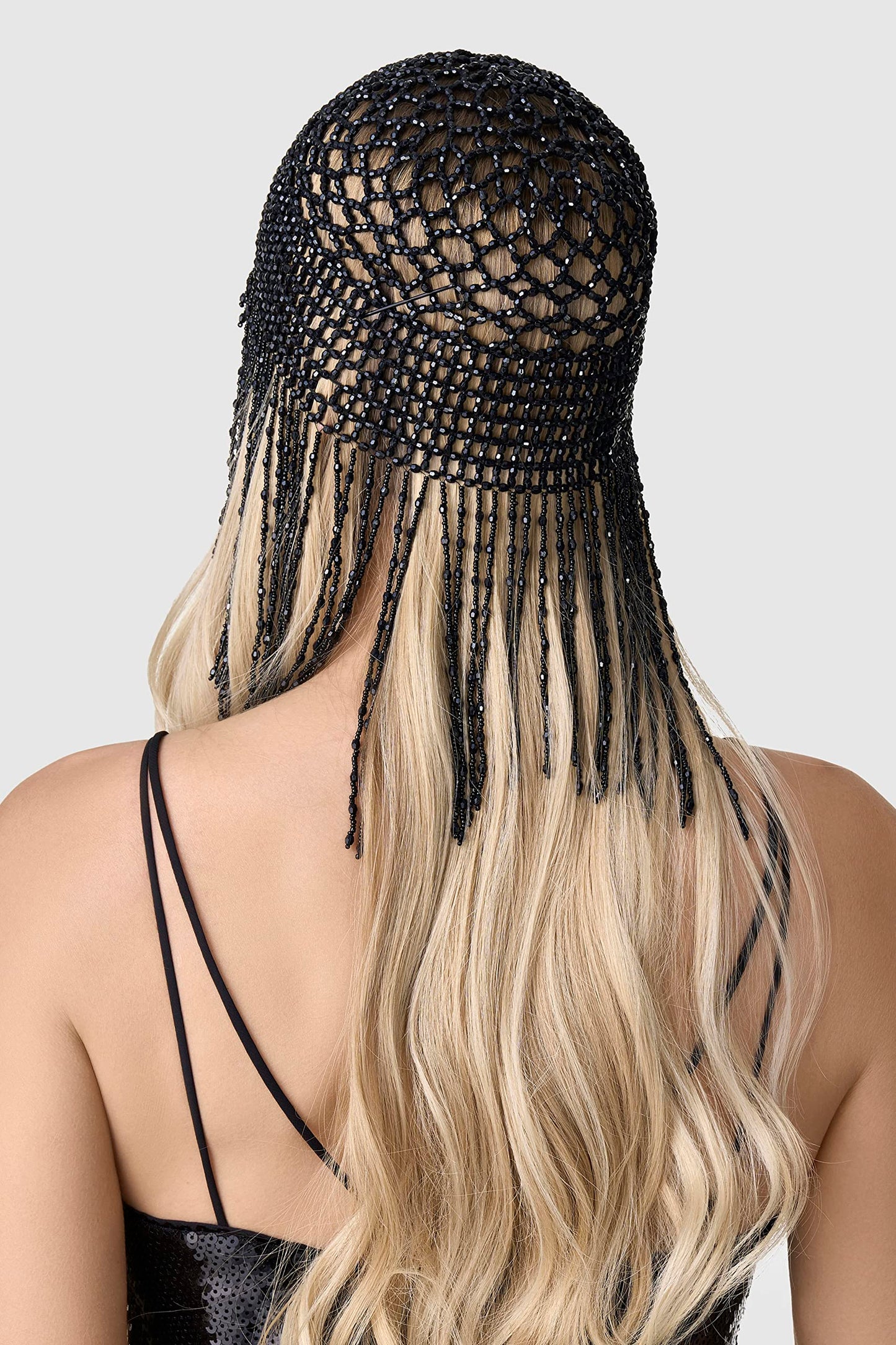 BABEYOND 1920s Beaded Cap Headpiece Roaring 20s Flapper Belly Dance Cap Exotic Cleopatra Headpiece for Gatsby Party (Black)