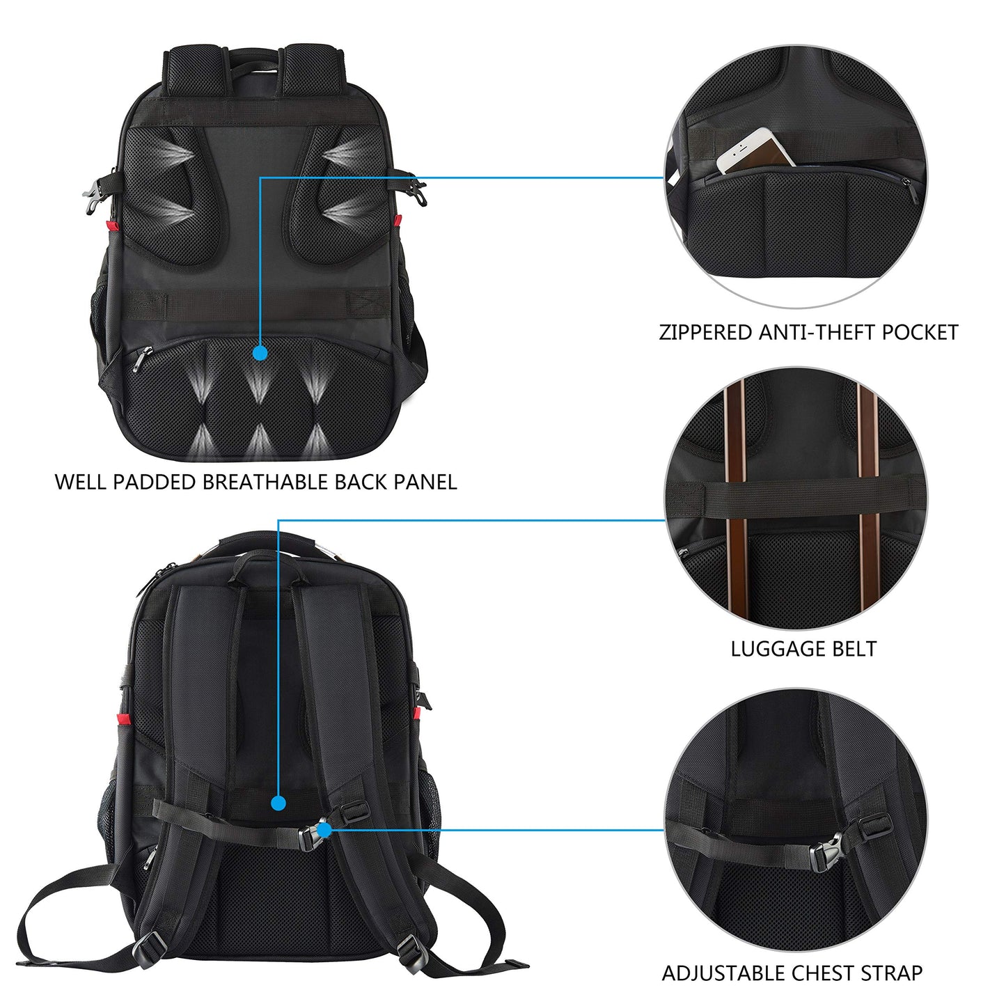 KROSER Travel Laptop Backpack 17.3 Inch XL Heavy Duty Computer Backpack with Hard Shell Saferoom RFID Pockets Water-Repellent Business College Daypack Stylish School Laptop Bag for Men/Women-Black