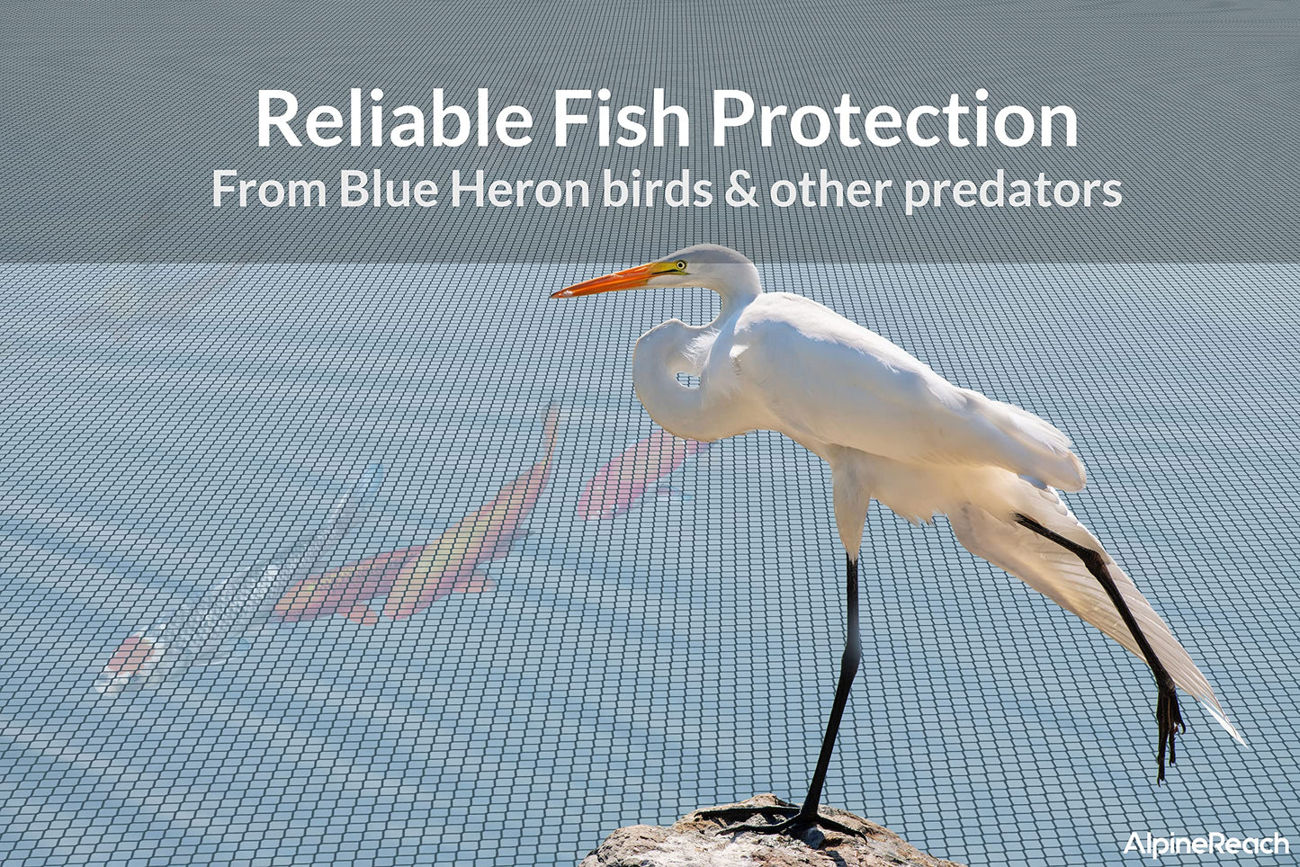 AlpineReach Koi Pond Netting Kit 15ft x 20ft (4.5m x 6m) Black Heavy Duty Woven Fine Mesh Net Cover for Leaves - Protects Koi Fish from Blue Heron Birds, Cats & Predators – Reusable & Stakes Included