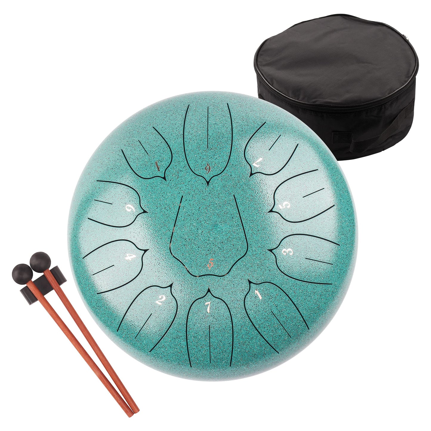 LOMUTY Steel Tongue Drum 12 Inch 11 Notes for Adults - Ethereal Metal Instrument for Meditation & Yoga with Music Book, Mallets & Carry Bag (Malachite)