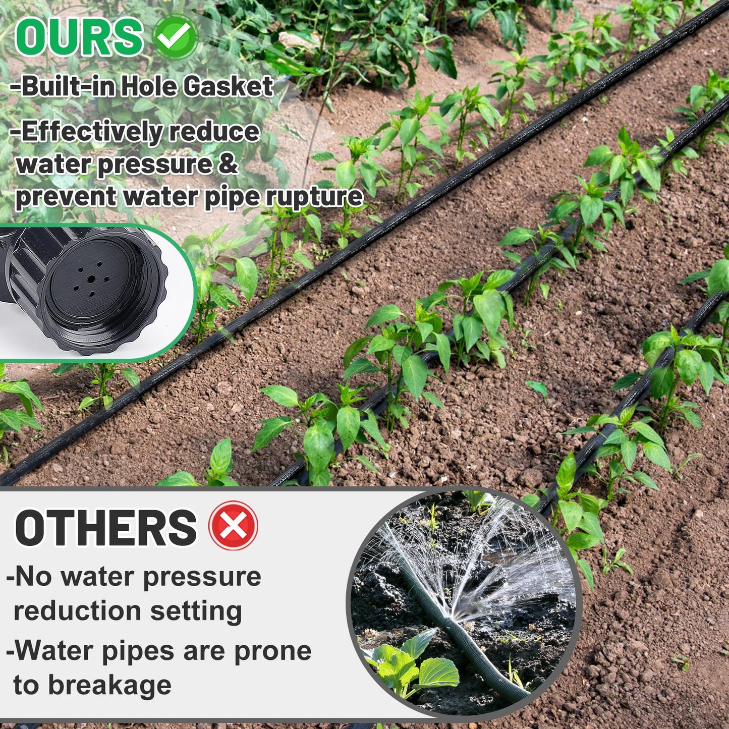 Soaker Hose 100FT for Garden Beds - 3/4" Heavy Duty Double Layer Drip Irrigation Hose, Save 85% Water- Linkable Flat Soaker Hose for Lawn Flower Bed Vegetable Field Effective Watering (50FT x 2Pack)