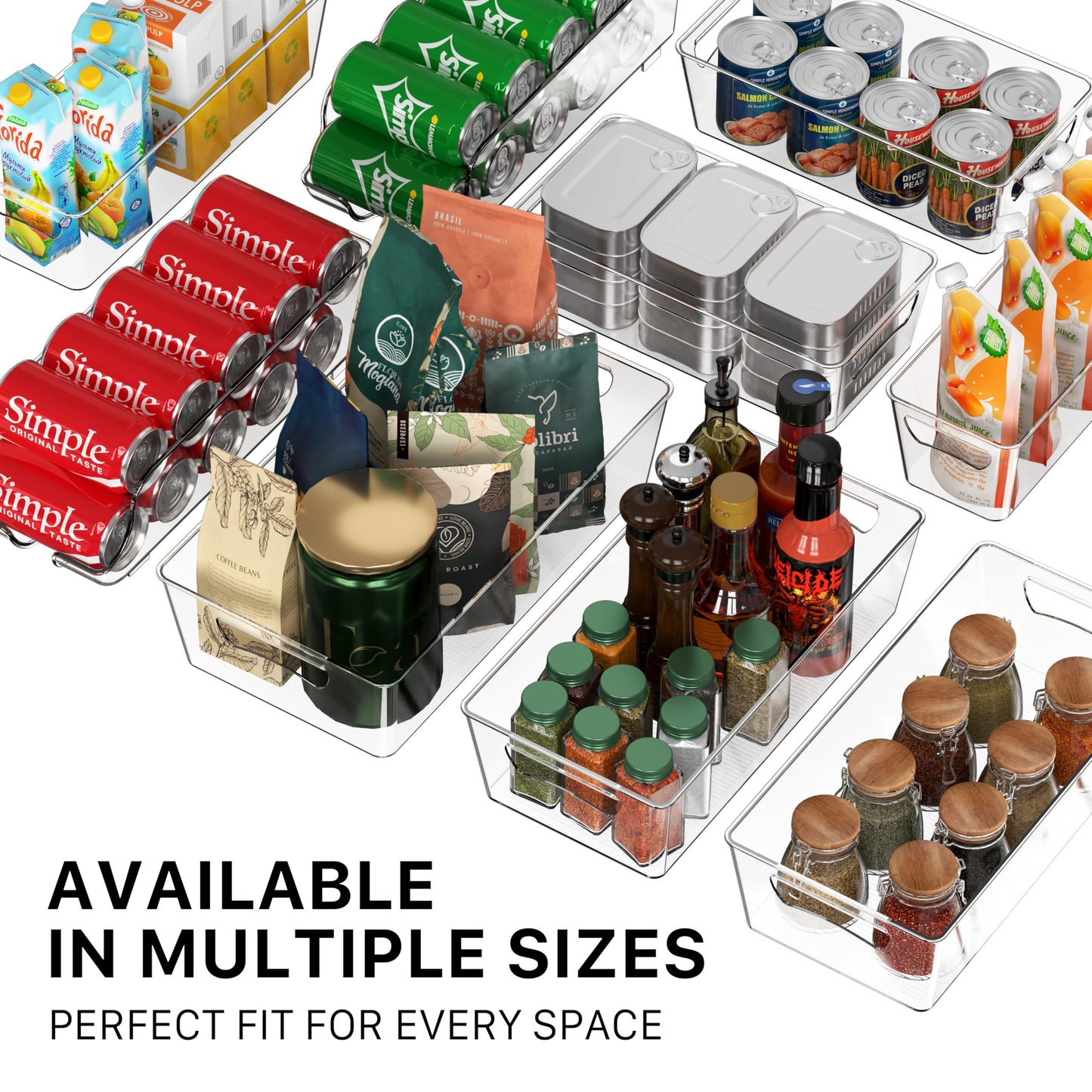 Simple Houseware Clear Storage Plastic Bin Organizer for Kitchen, 15" x 8.4" x 3.75", XL Size, Set of 4
