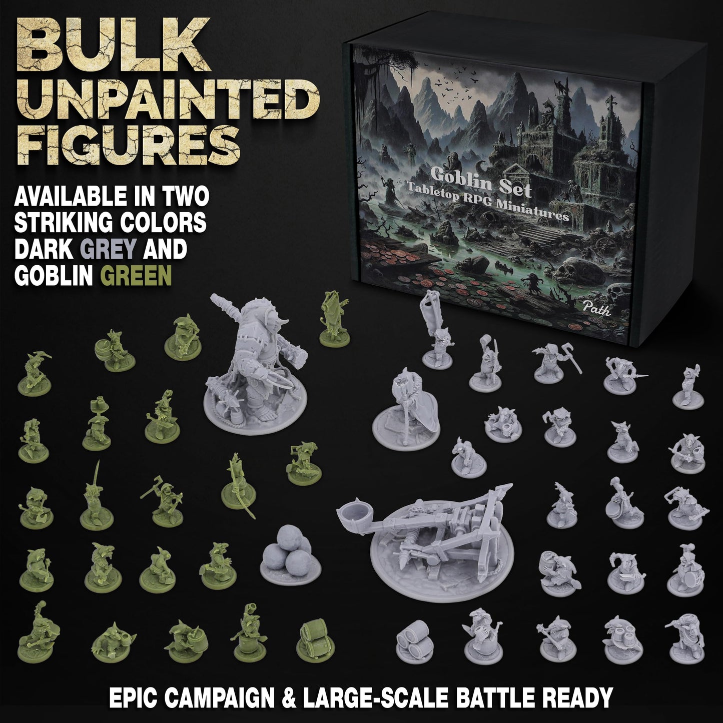 Path Gaming Fantasy Goblins Set – 46 Unpainted 28mm Figures for DND Miniatures for Dungeons & Dragons, RPG Miniatures, Bulk Tabletop DND Monster Figures for D&D Games