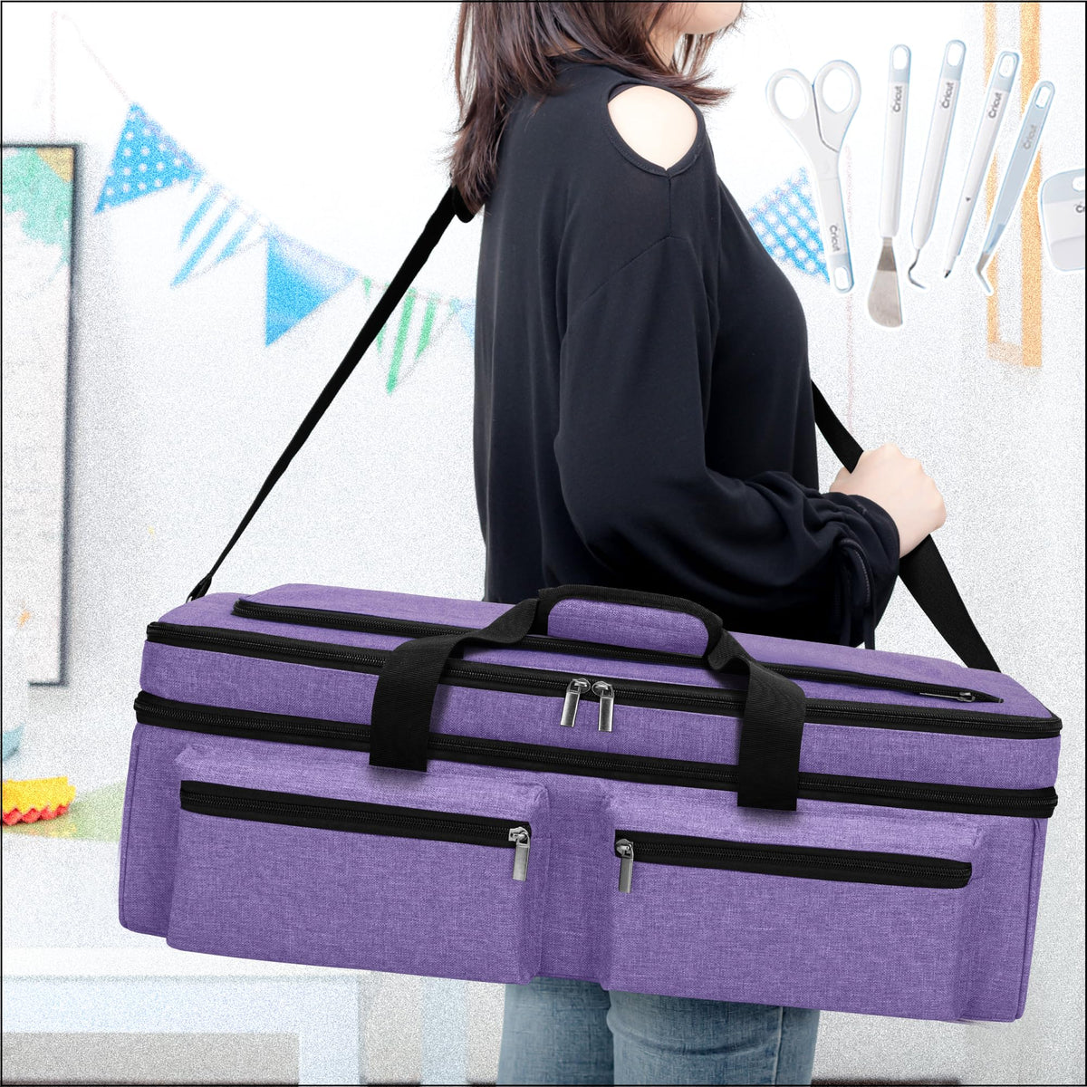 Luxja Double-Layer Bag with Cutting Mat Pocket for Cricut Explore Air (Air2) and Maker, Carrying Bag Compatible with Cricut Die-Cut Machine and Supplies (Bag Only, Patent Design), Purple