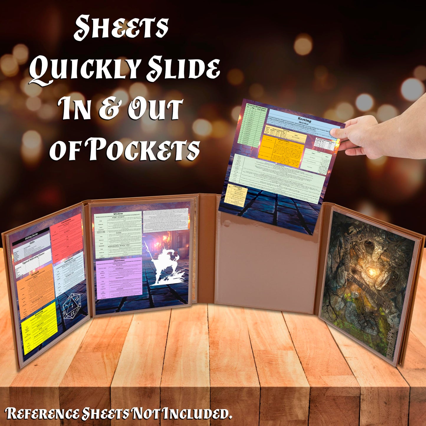 CASEMATIX DM Screen Faux Leather 8-Panel Deluxe GM Screen - Eight Panel Folding Dungeon Master Screen with 2 Swinging Panels and Wet Erase Pockets for TTRPGs, Inserts Not Included