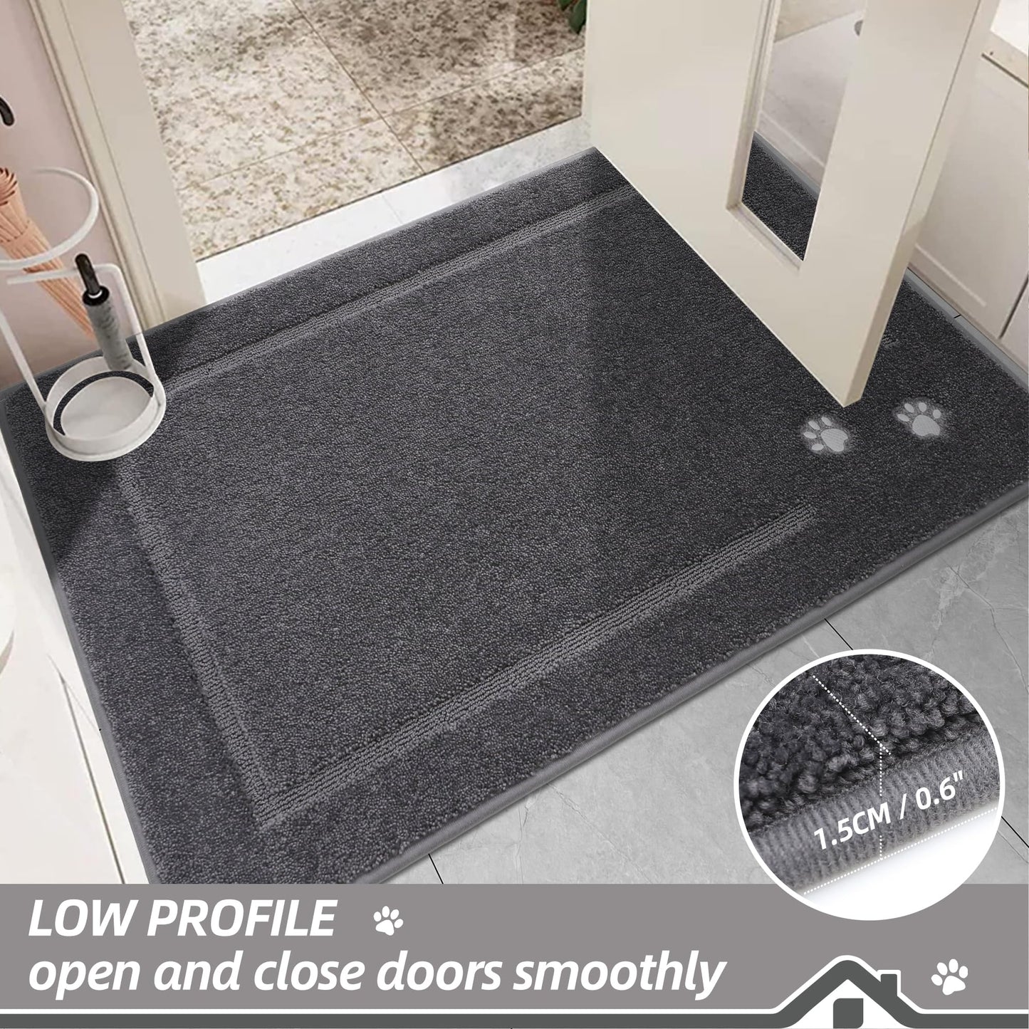 BEQHAUSE Dog Door Mat for Muddy Paws 32"x48", Absorbent Dirt Trapper Entryway Rug Non-Slip Washable Welcome Mat Soft Stain Resistant for Dogs Entry Indoor Door Mat, Dark Grey